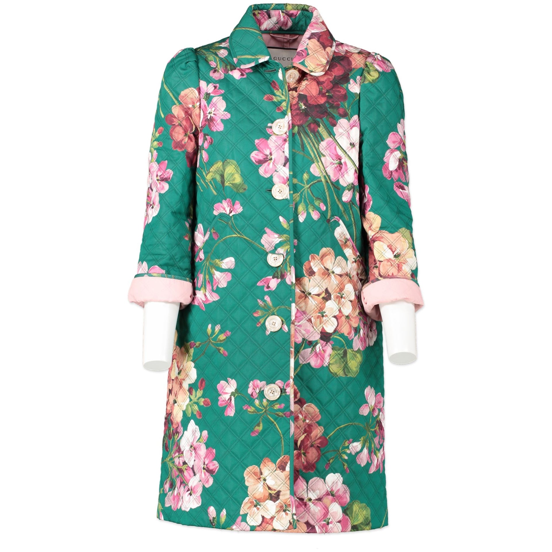 Gucci Quilted Jade Floral Blooms Print Coat - Size IT40