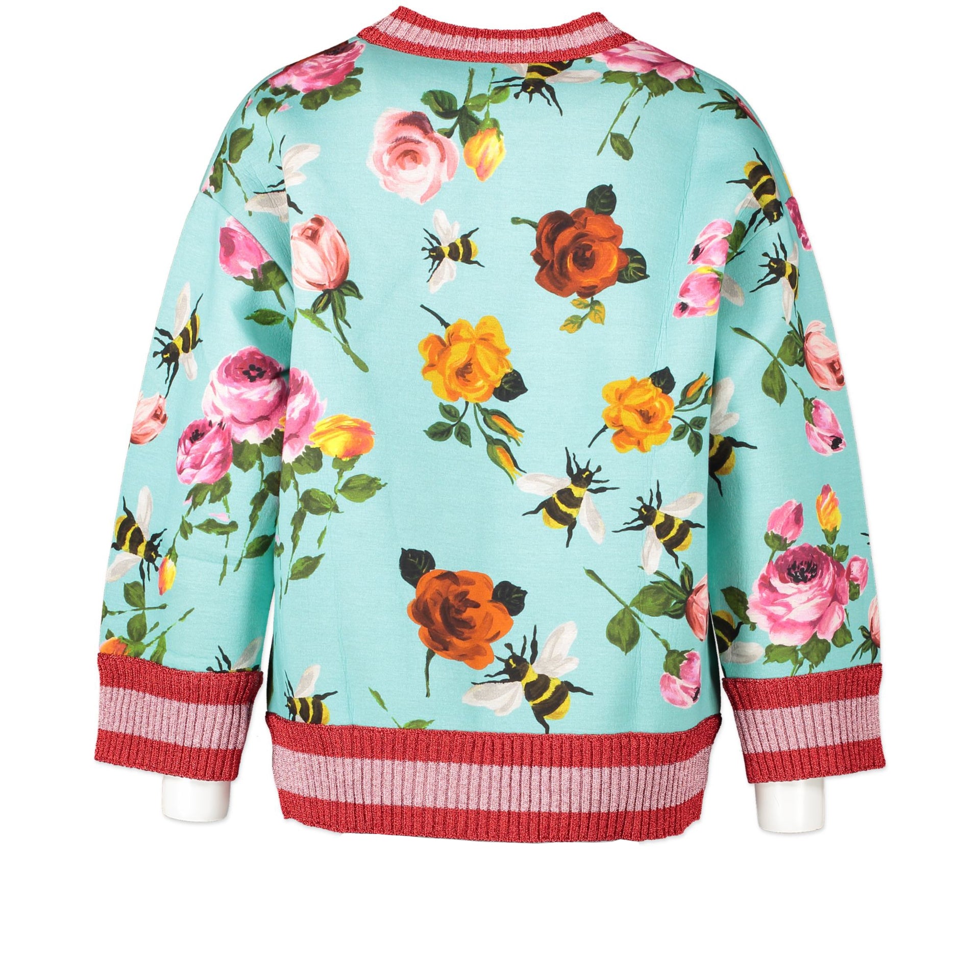 Gucci Blue Neoprene Bees & Roses Web Sweater - size S - te koop bij tweedehands boetiek Labellov