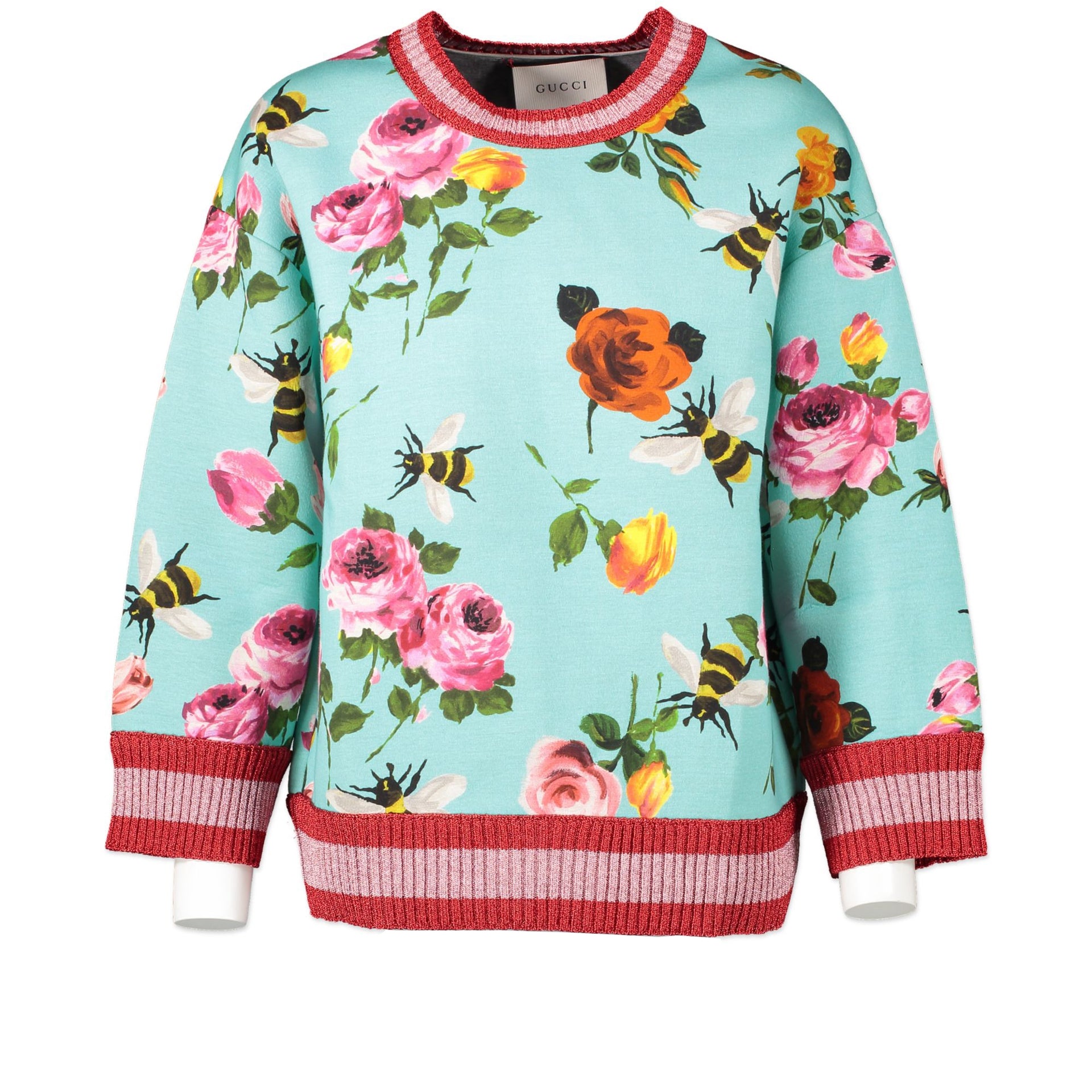 Buy and sell your authentic Gucci Blue Neoprene Bees & Roses Web Sweater - size S