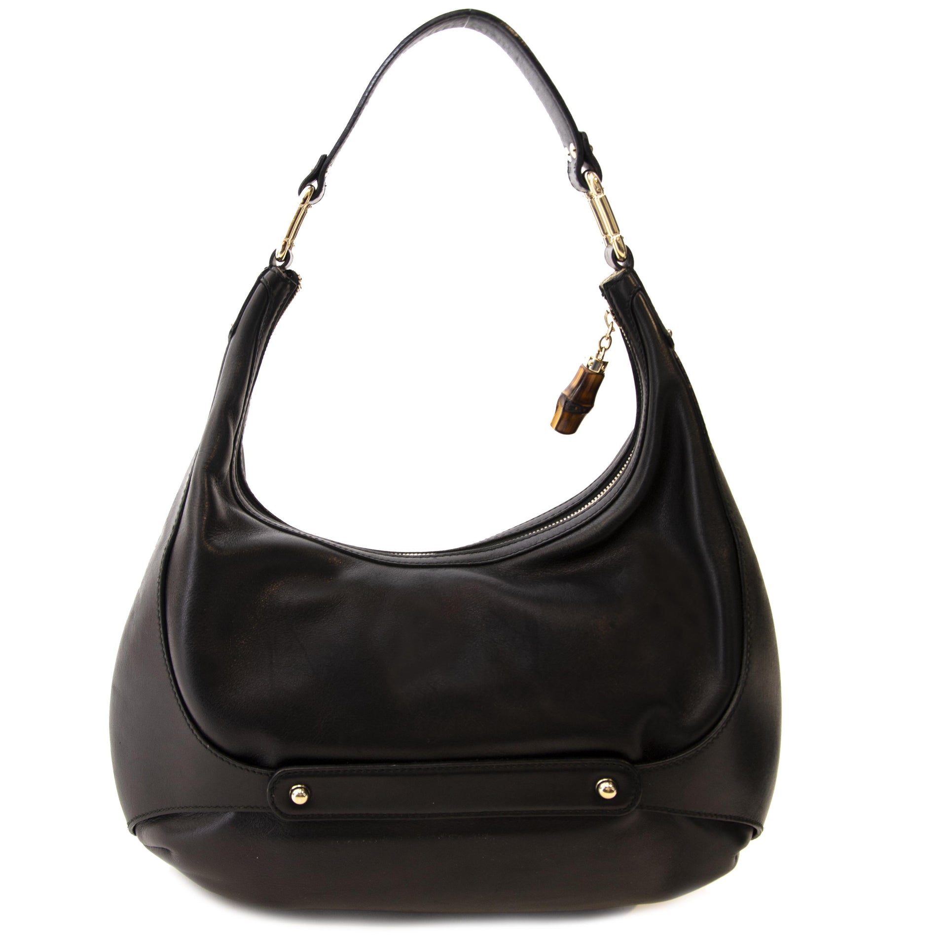 Vintage Gucci Black Amalfi Hobo Horsebit Shoulder Bag with bamboo detials