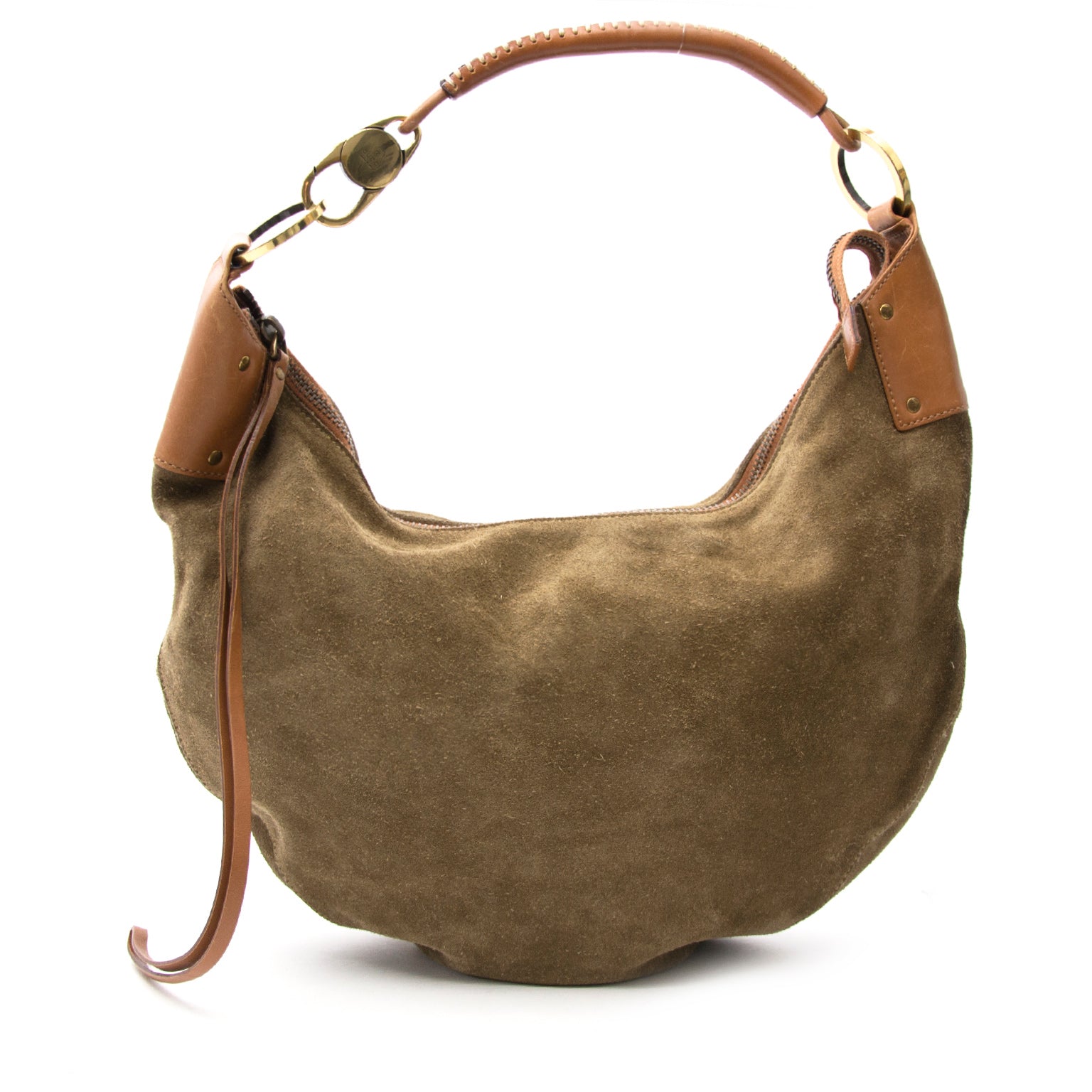 Koop een authentieke Gucci Suede Khaki Topstitched Hobo aan de juiste prijs