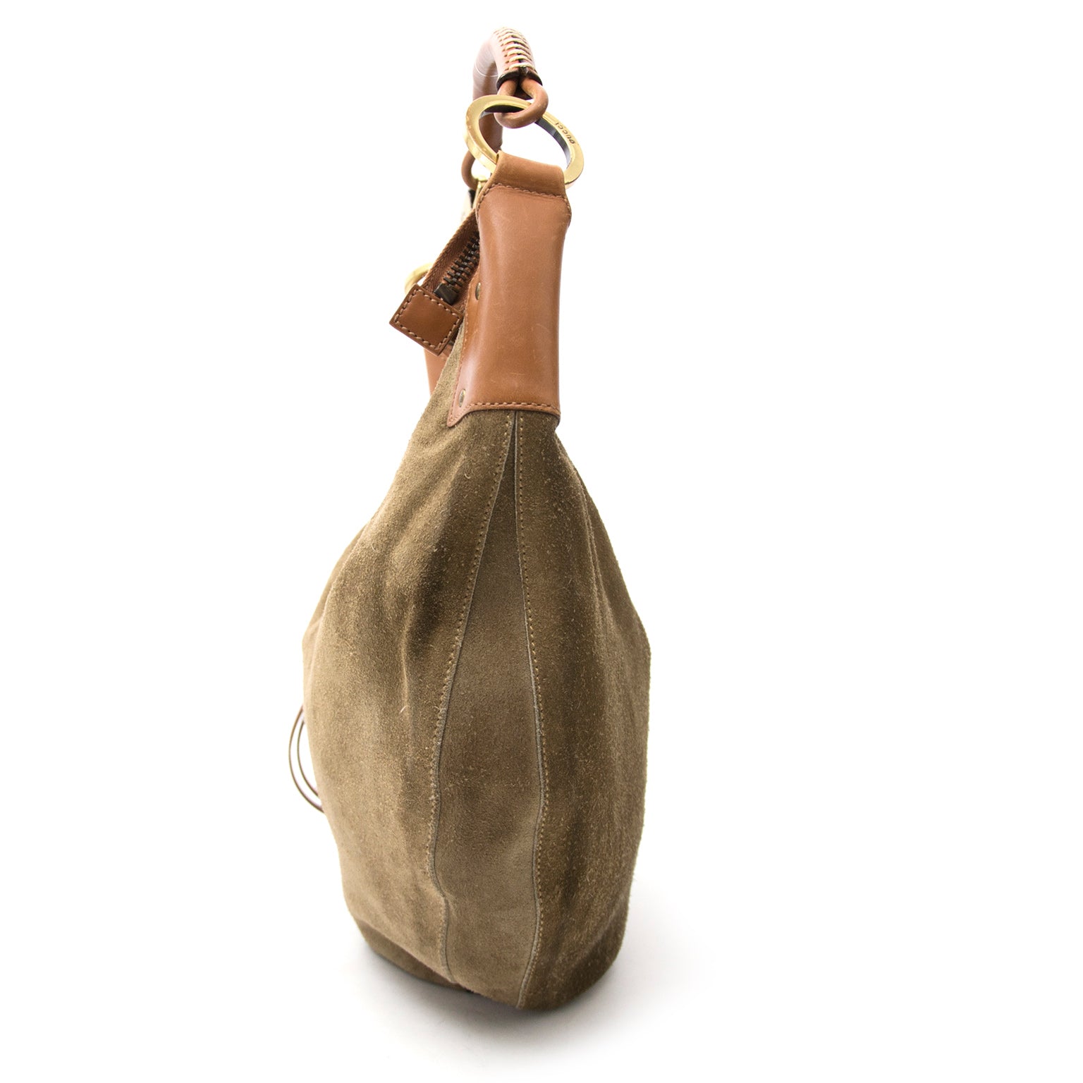 Koop een tweedehands Gucci Suede Khaki Topstitched Hobo bij Labellov