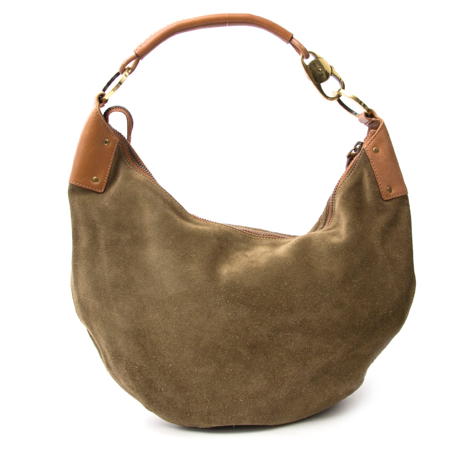 Acheter Gucci Suede Khaki Topstitched Hobo en ligne chez Labellov