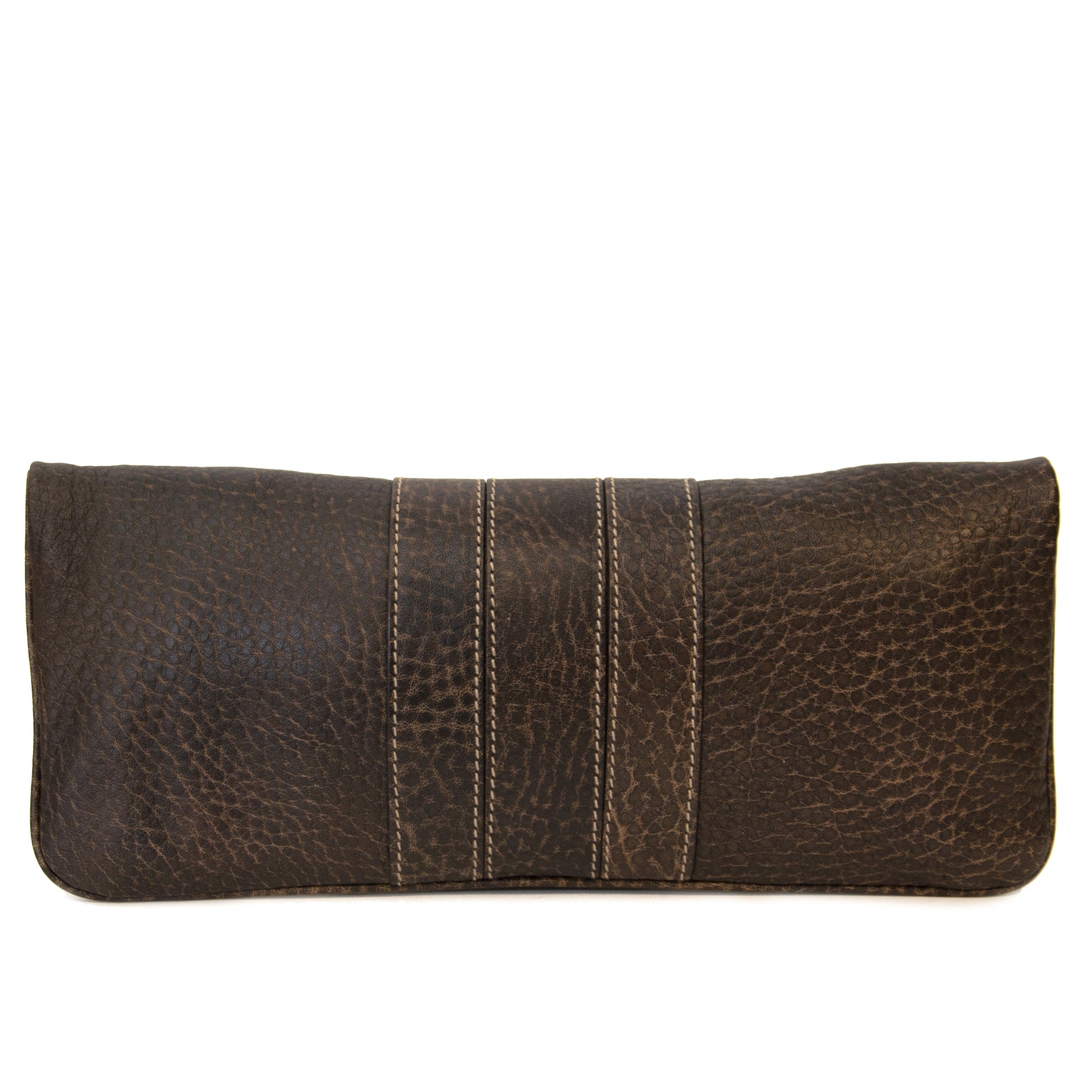 Gucci Brown Leather Fold Over Bamboo Clutch Bag te koop bij Labellov