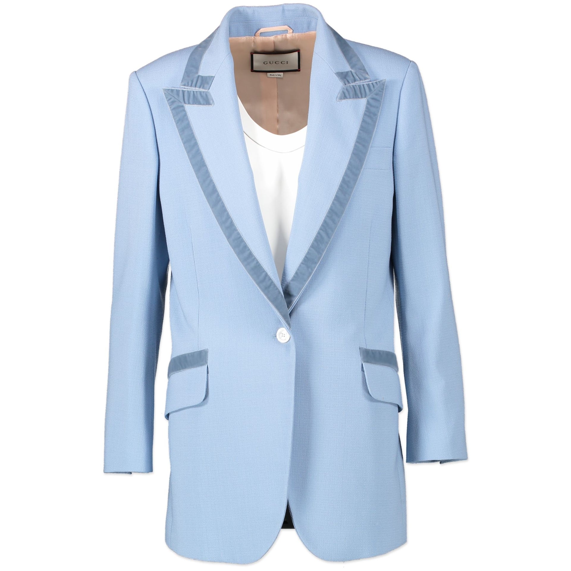 Gucci Blue Velvet Trimmed Wool Blazer - IT 40