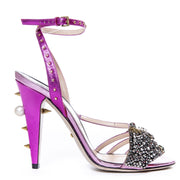 Gucci Fuschia Metallic Crystal Embellished Heels Sandals