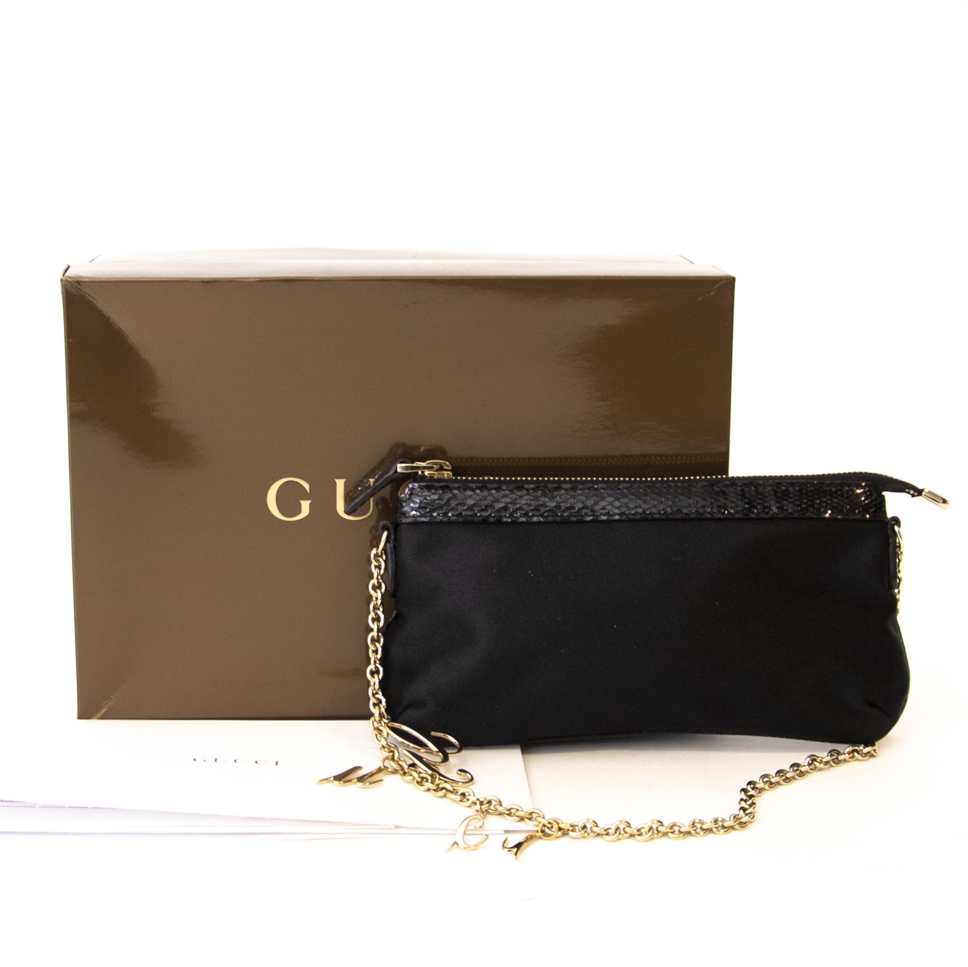 Authentic second hand vintage Gucci Starlight Even Black Satin Pochette Bag buy online webshop LabelLOV