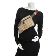 Gucci Beige Monogram Belt Bag for sale at labellov secondhand luxury in Antwerp