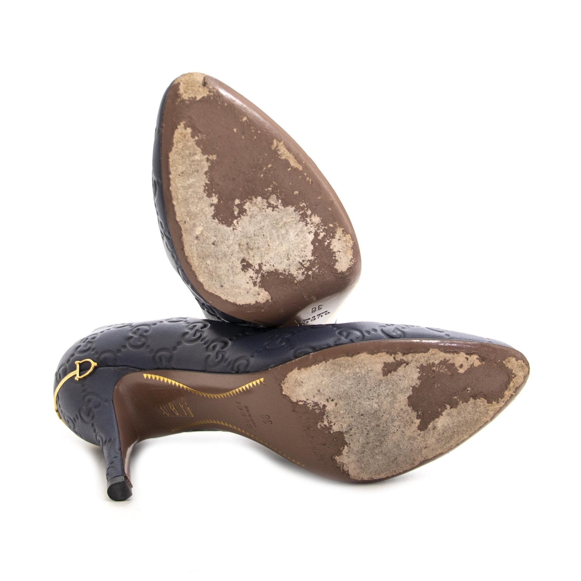 Gucci Navy Monogram Pumps te koop online bij Labellov.