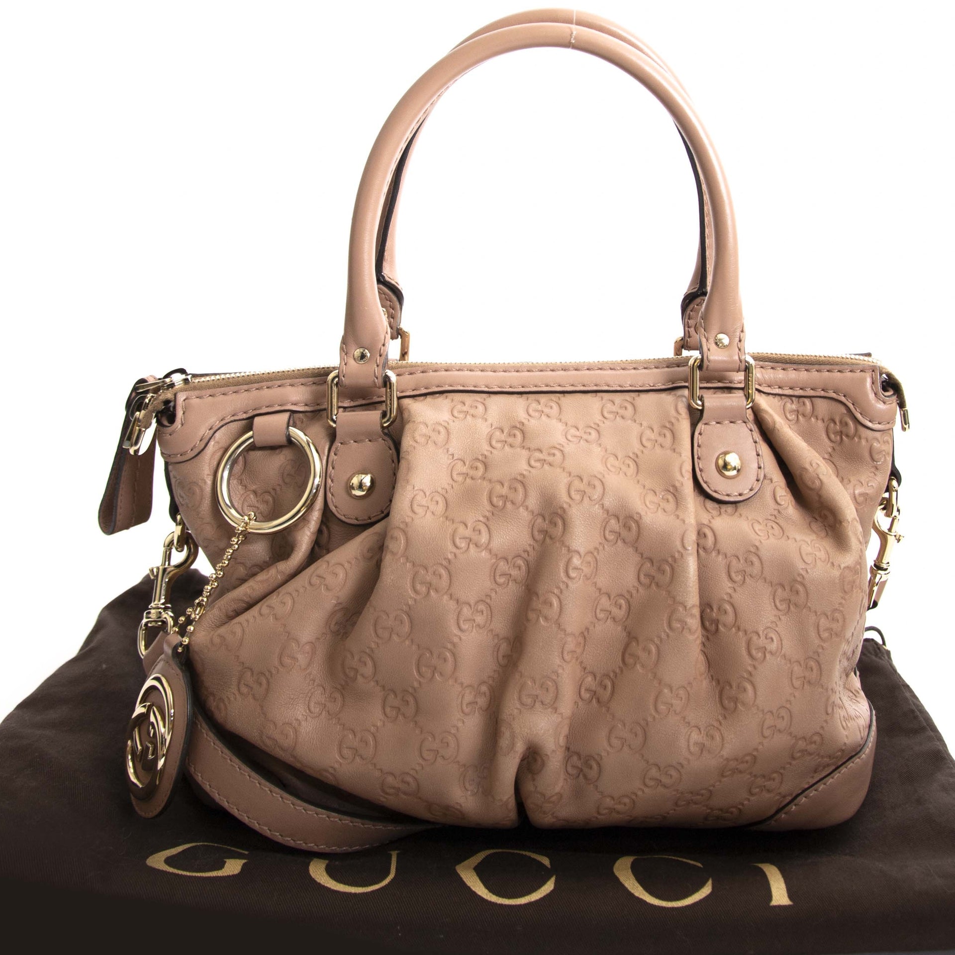 Gucci Guccissima Medium Sukey Top Handle Bag Dusty Rose now for sale at labellov vintage fashion webshop belgium