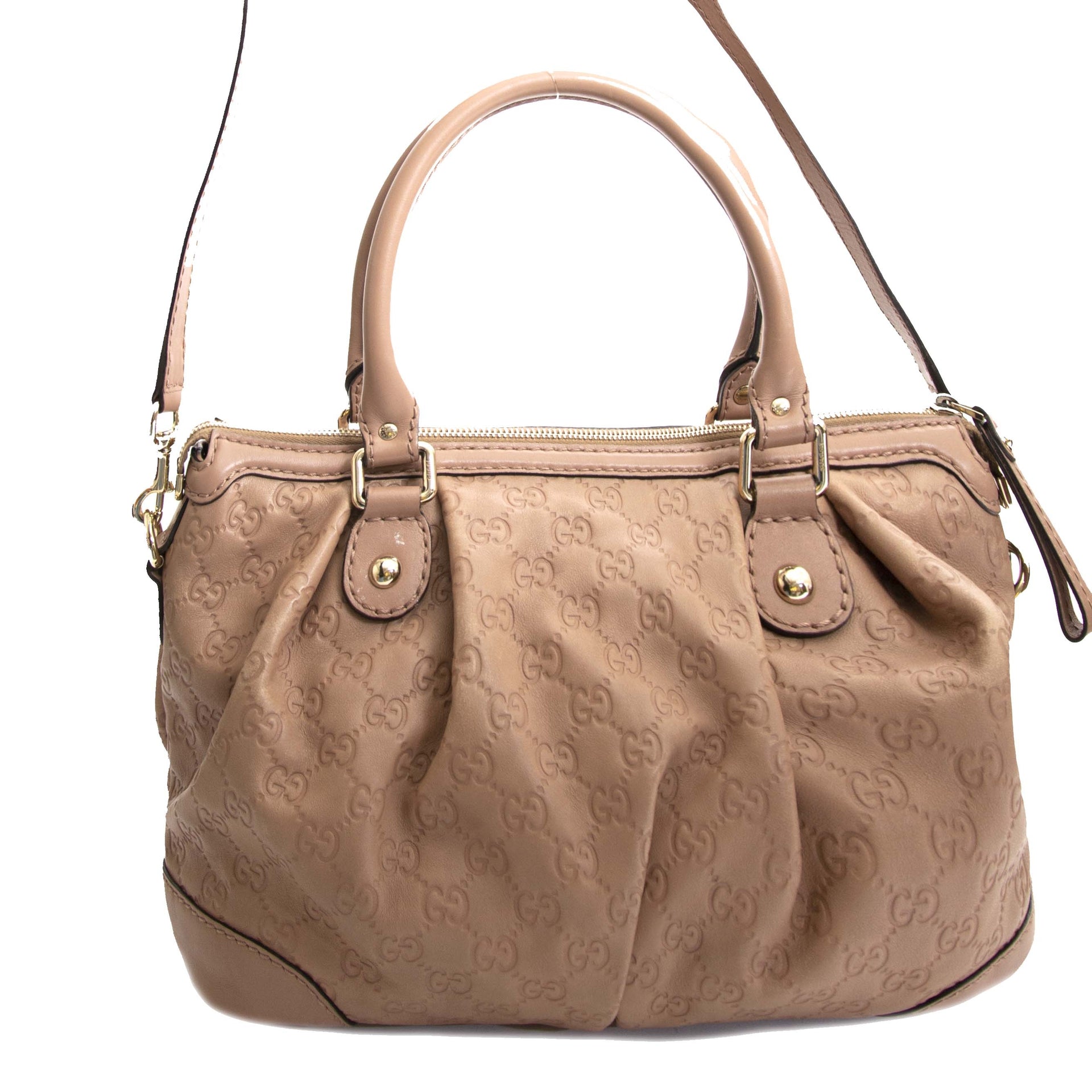 Gucci Guccissima Medium Sukey Top Handle Bag Dusty Rose now for sale at labellov vintage fashion webshop belgium