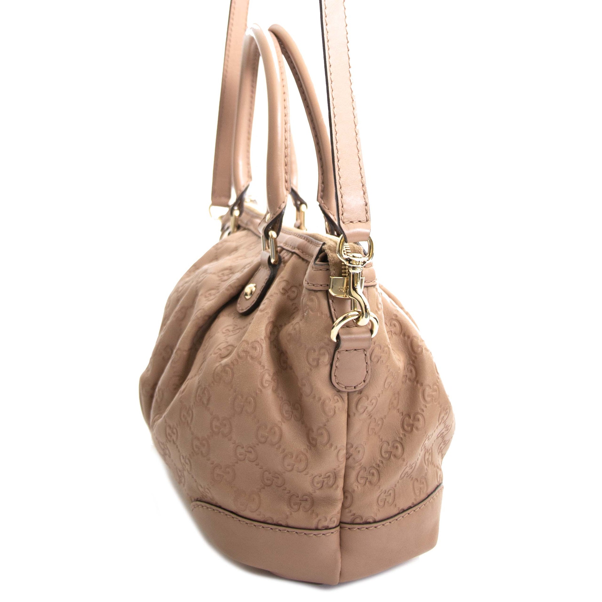 Gucci Guccissima Medium Sukey Top Handle Bag Dusty Rose now for sale at labellov vintage fashion webshop belgium
