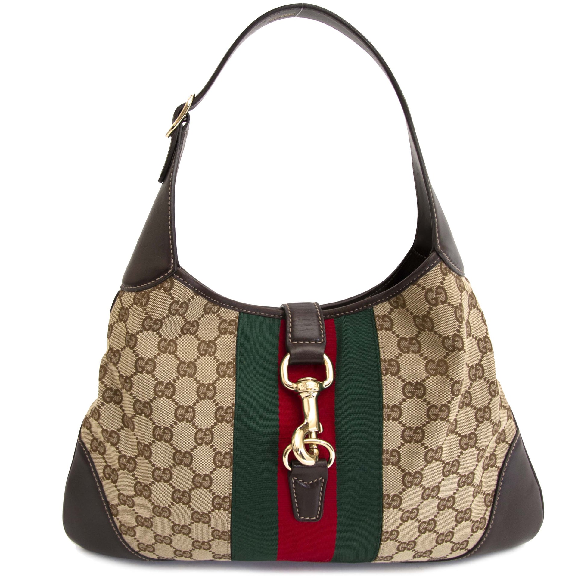 Gucci Brown Monogram Jackie Bag for sale at labellov secondhand luxury webstore