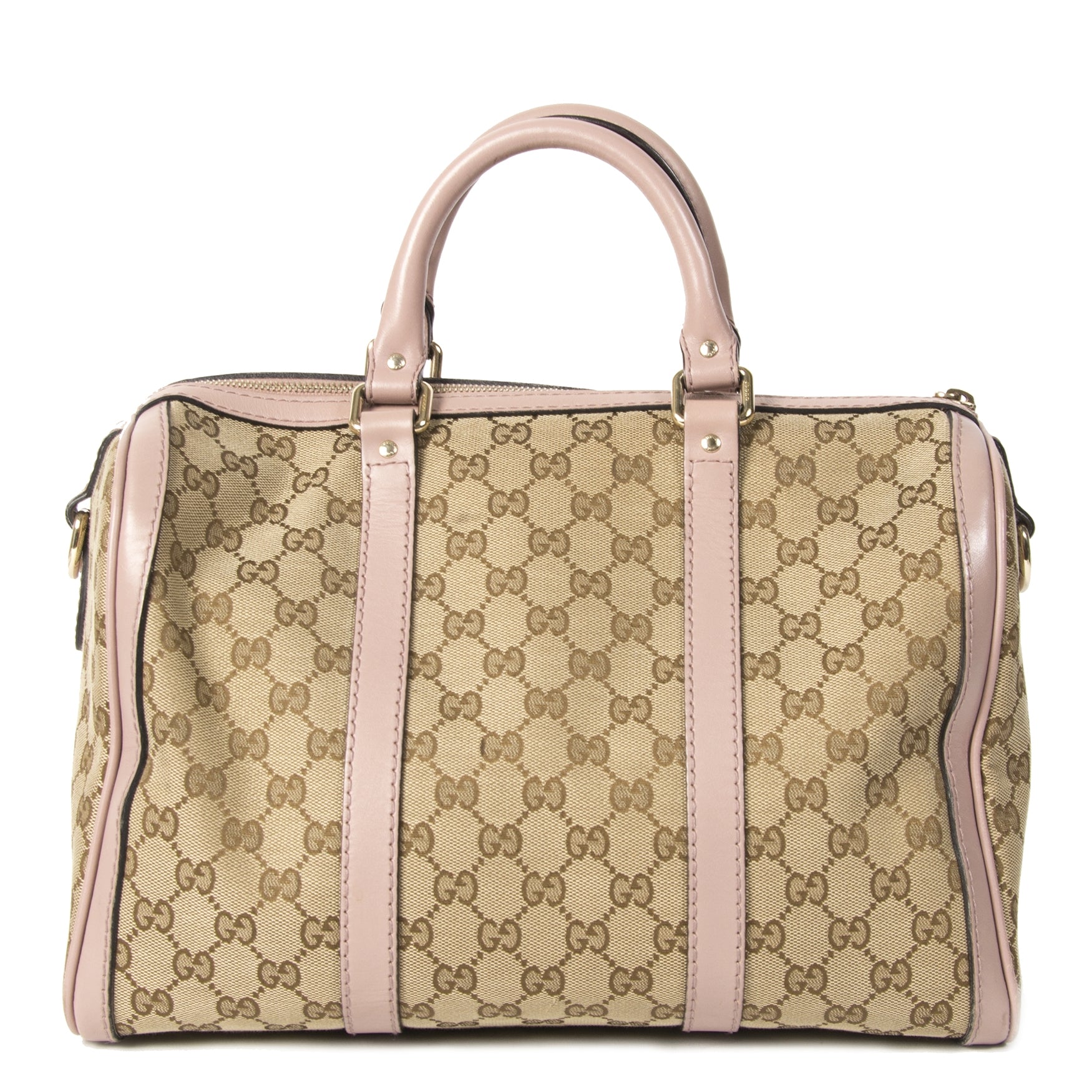 Authentieke tweedehands Gucci Monogram Boston Medium Bag Lila juiste prijs veilig online winkelen LabelLOV webshop luxe merken winkelen Antwerpen België mode fashion