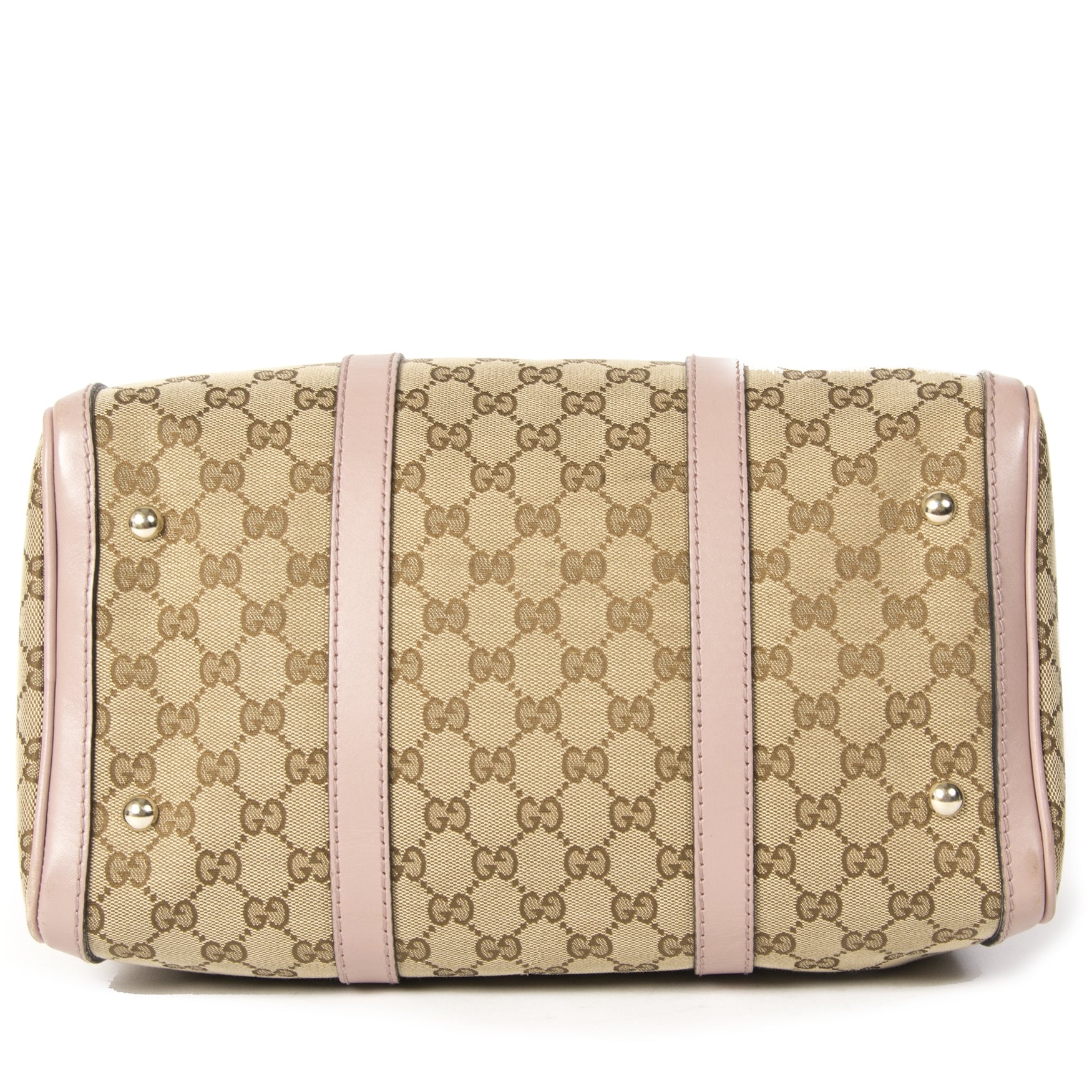 Authentieke tweedehands Gucci Monogram Boston Medium Bag Lila juiste prijs veilig online winkelen LabelLOV webshop luxe merken winkelen Antwerpen België mode fashion