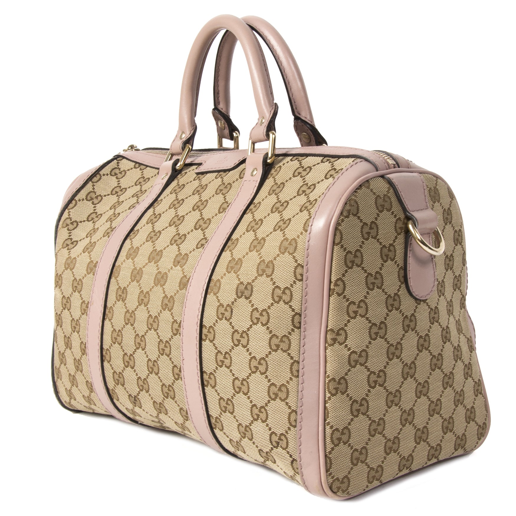 Authentieke tweedehands Gucci Monogram Boston Medium Bag Lila juiste prijs veilig online winkelen LabelLOV webshop luxe merken winkelen Antwerpen België mode fashion