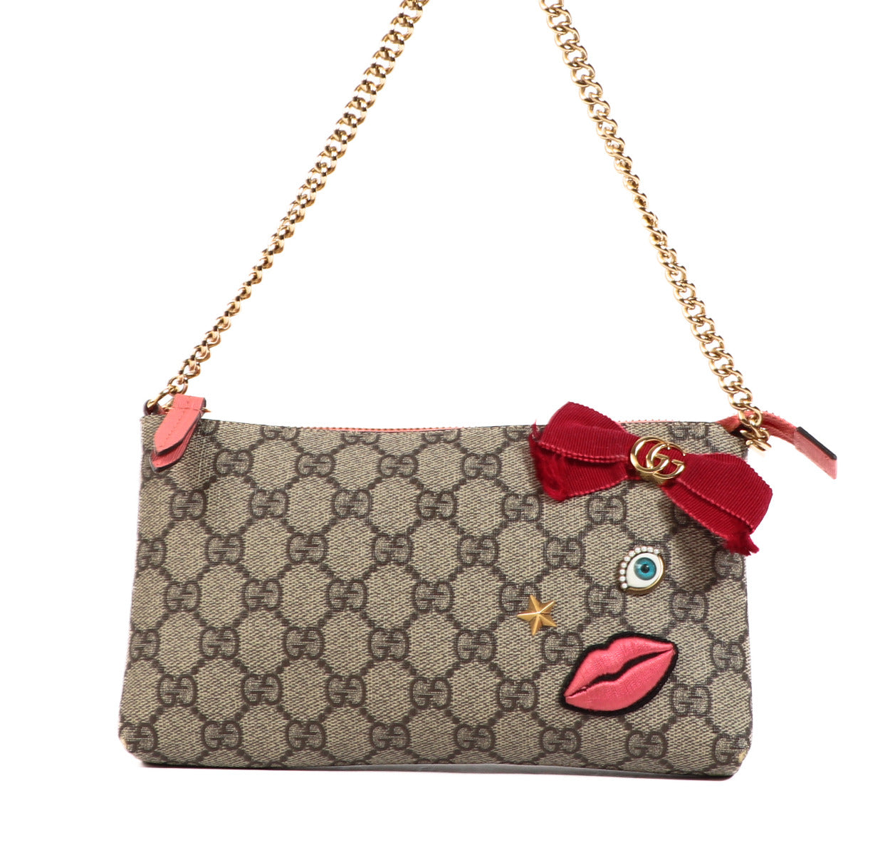 Gucci Monogram Patches Pochette Clutch Bag