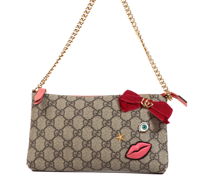Gucci Monogram Patches Pochette Clutch Bag
