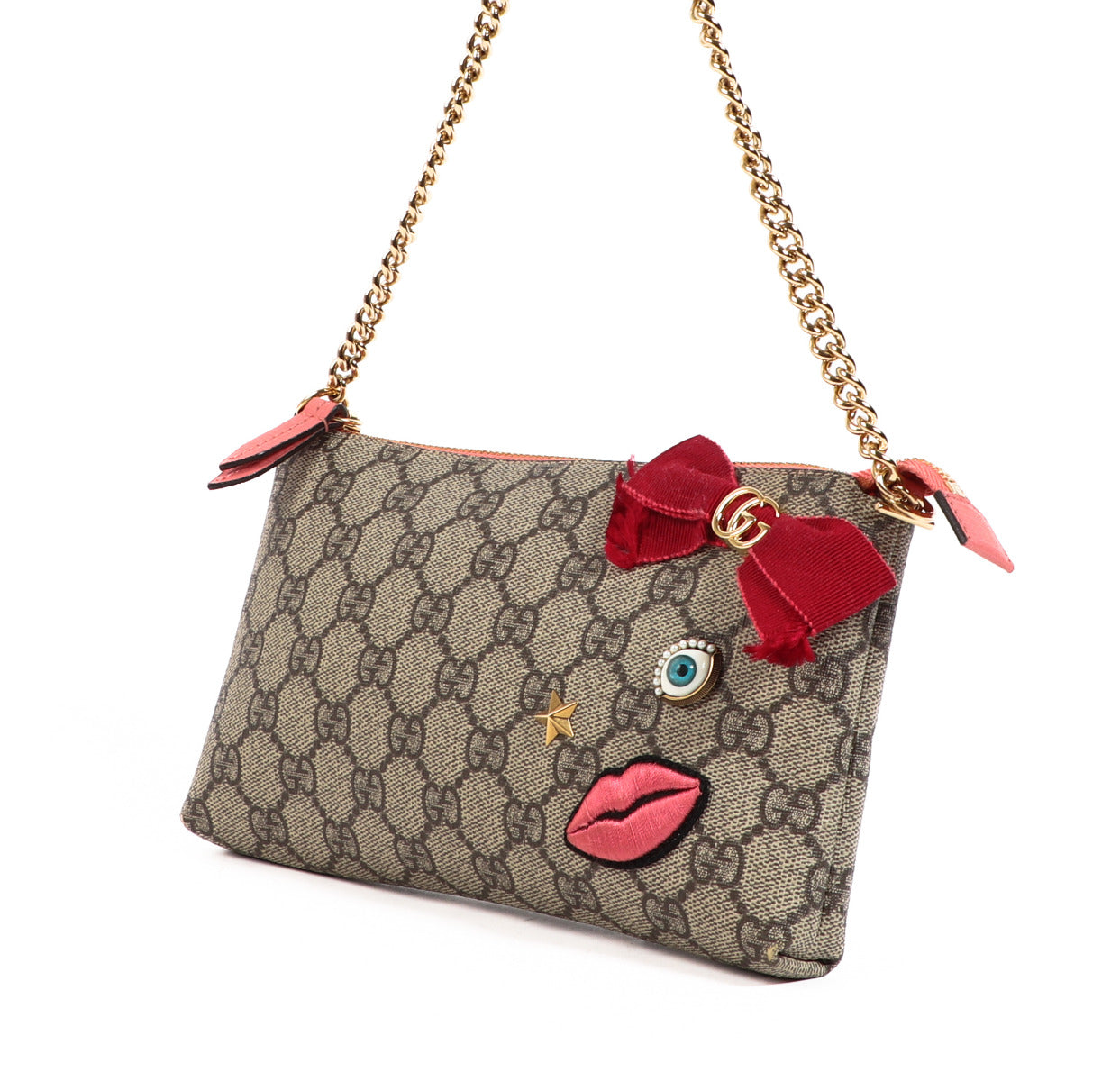 Gucci Monogram Patches Pochette Clutch Bag