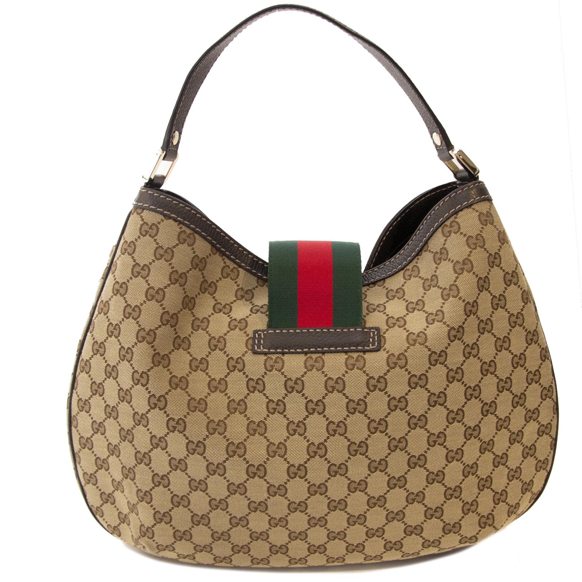 Gucci Beige/Ebony GG Canvas New Web Hobo Bag. Koop online tweedehands Gucci tas met de iconische GG print Guccio Gucci. Dustbag. Webshop met veilige betaling.