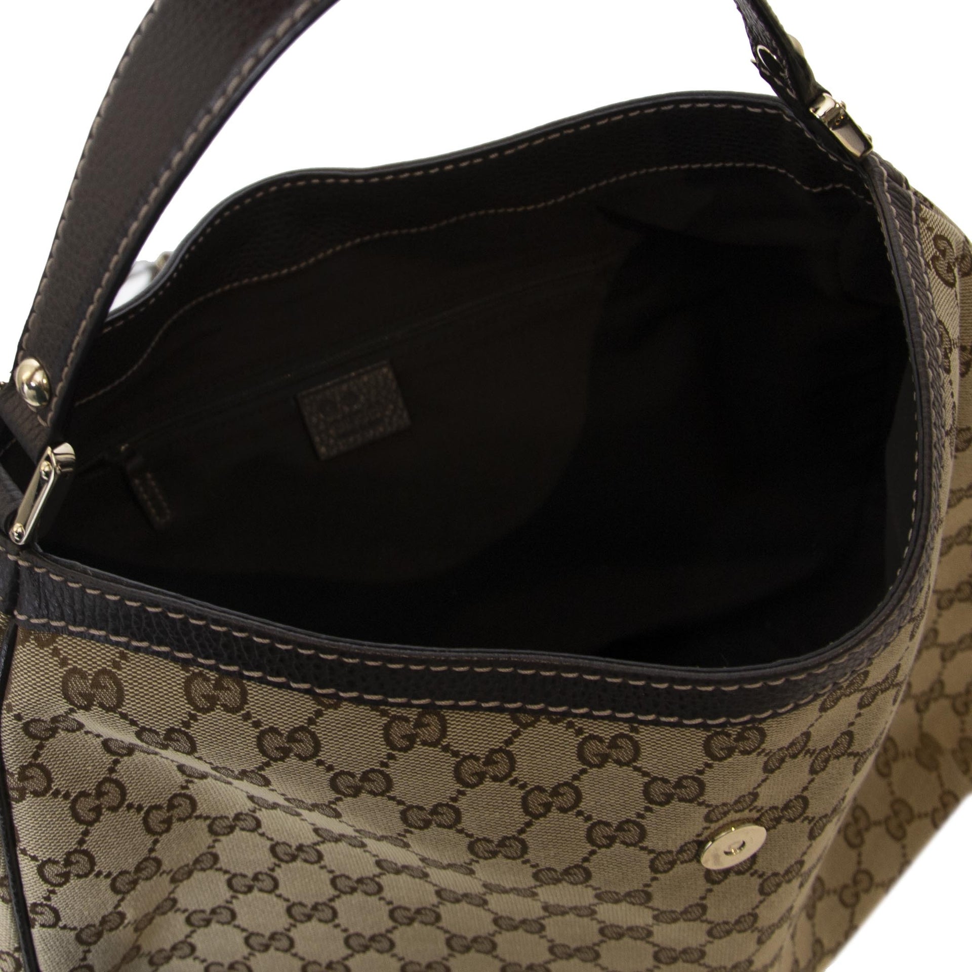 Gucci Beige/Ebony GG Canvas New Web Hobo Bag. Buy authentic Gucci bag online. Hobo Shouder Top handle bag iconic print. Safe payment. Buy online.