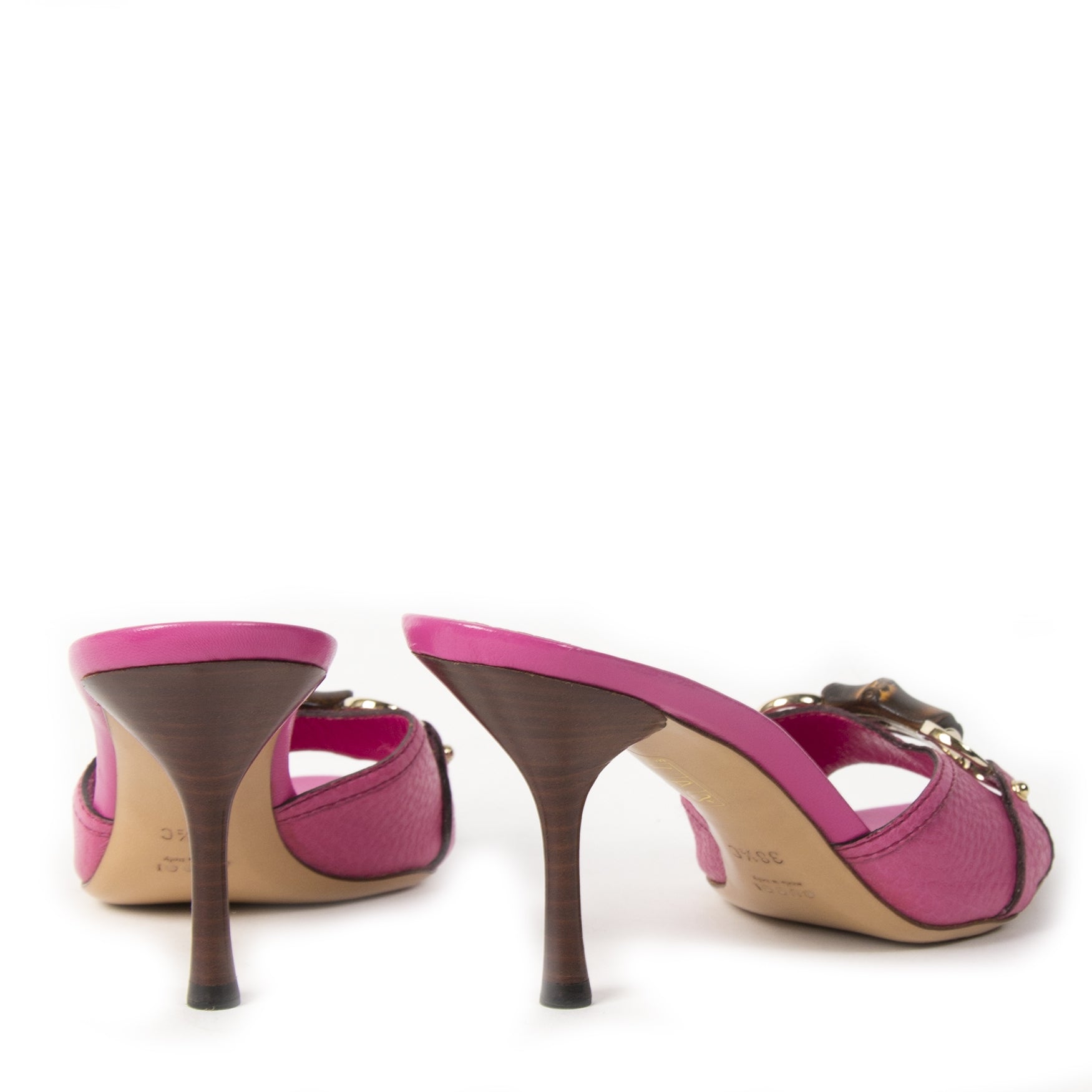 Gucci Pink Leather Bamboo Mules