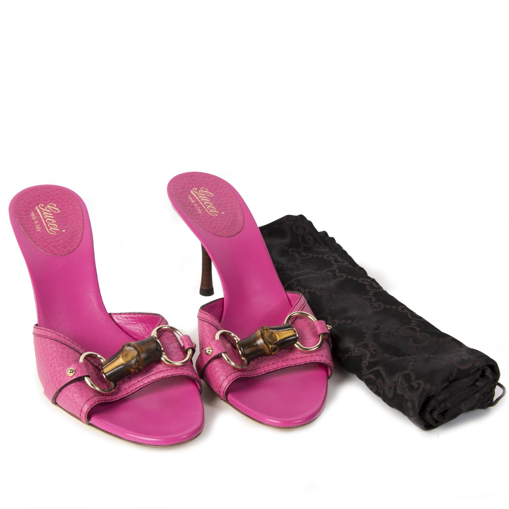 Gucci Pink Leather Bamboo Mules