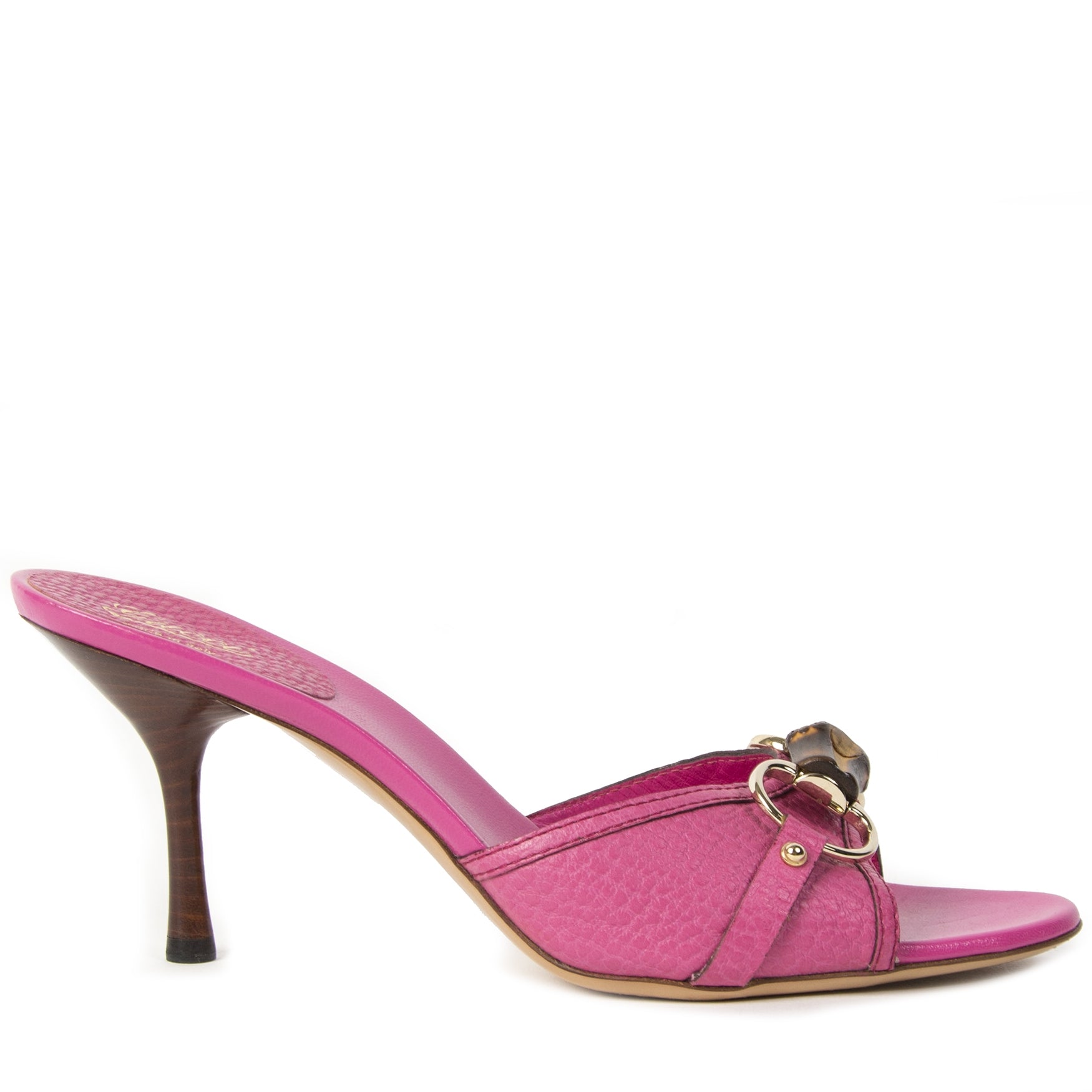 Gucci Pink Leather Bamboo Mules