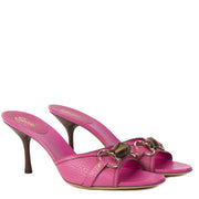 Gucci Pink Leather Bamboo Mules