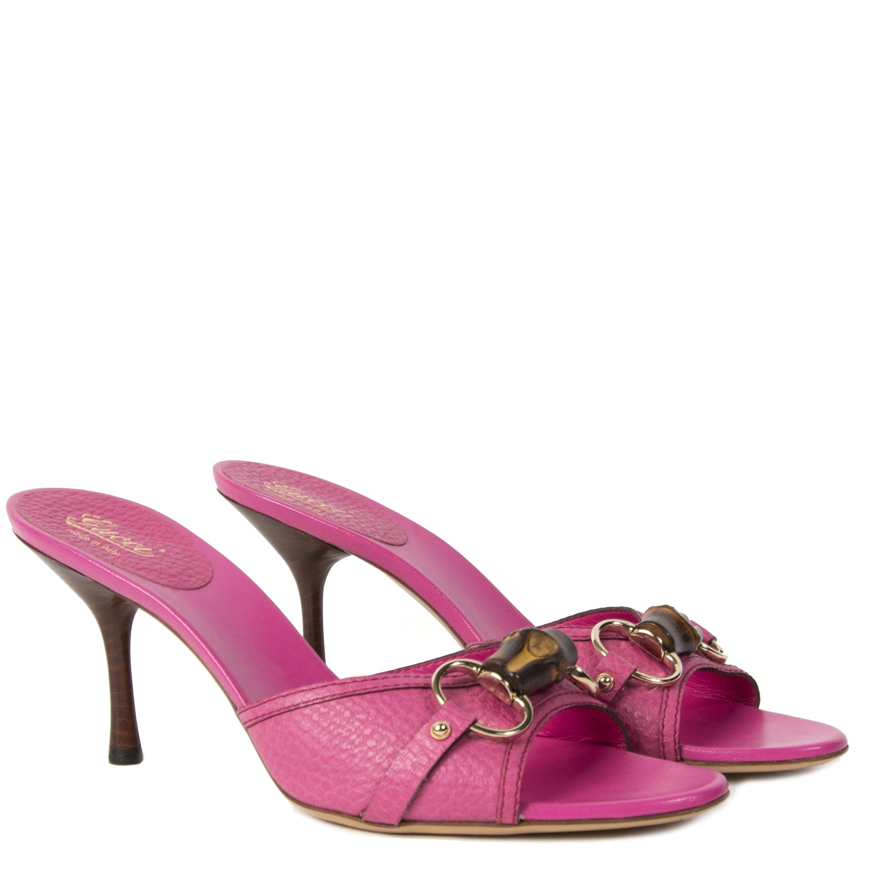 Gucci Pink Leather Bamboo Mules