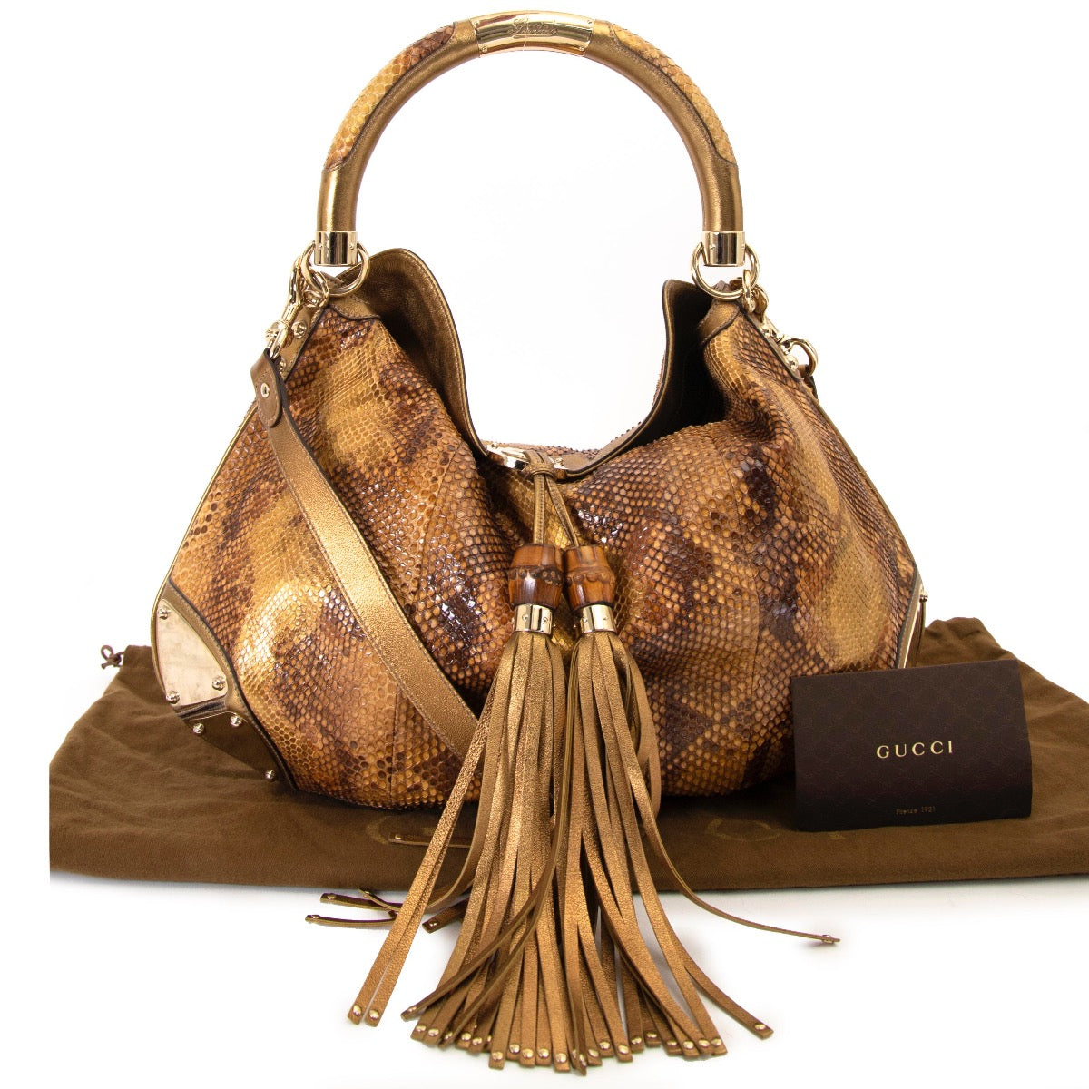 Buy an authentic pair of second hand Gucci Beige Python Baboushka Indy Shoulder Bag in very good condition at Labellov.