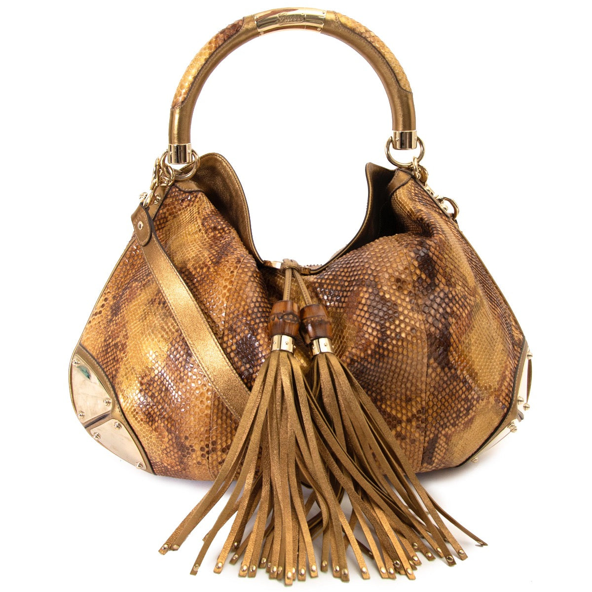 Buy an authentic pair of second hand Gucci Beige Python Baboushka Indy Shoulder Bag in very good condition at Labellov.