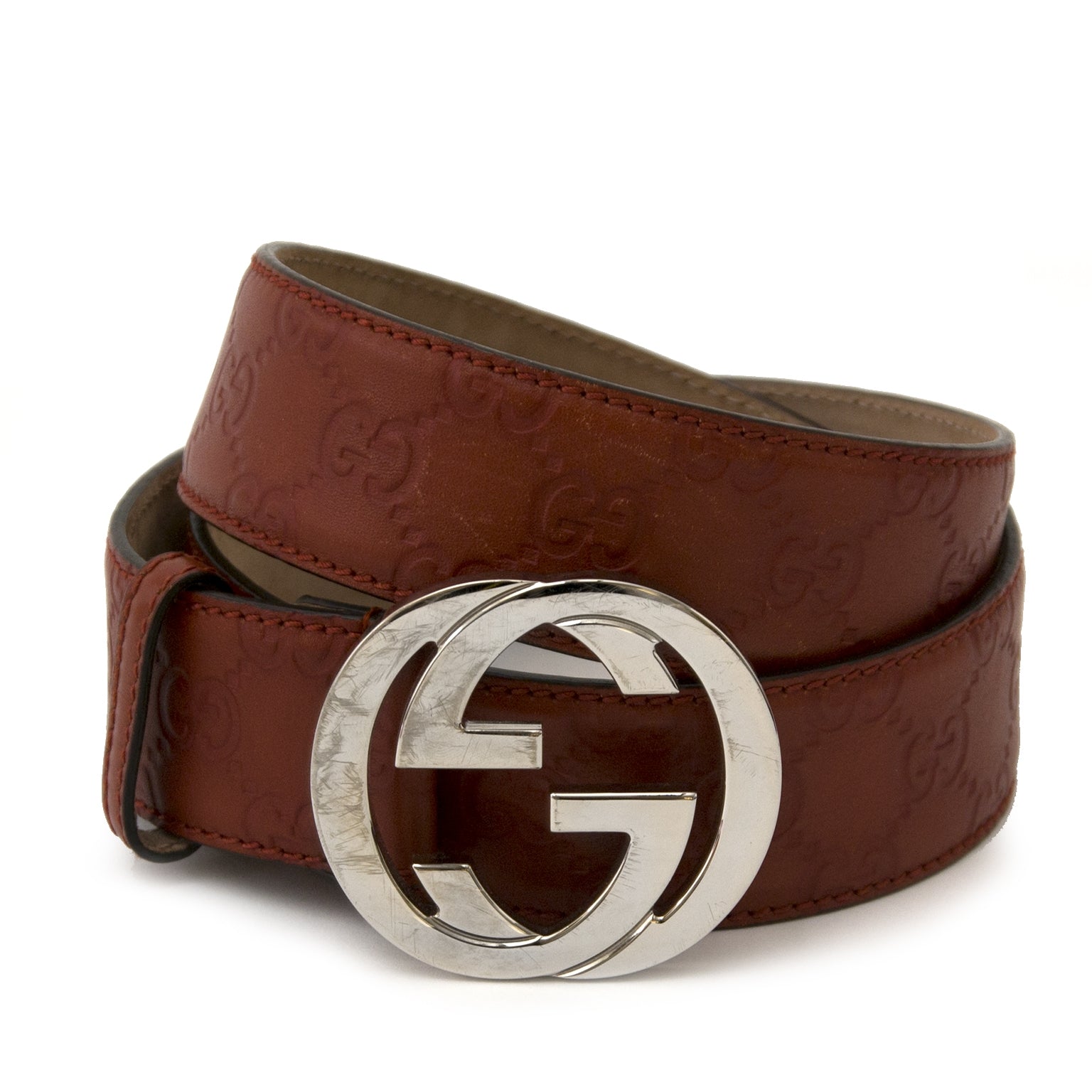 100% authentic Gucci Rusty Red Logo Leather Belt - size 95