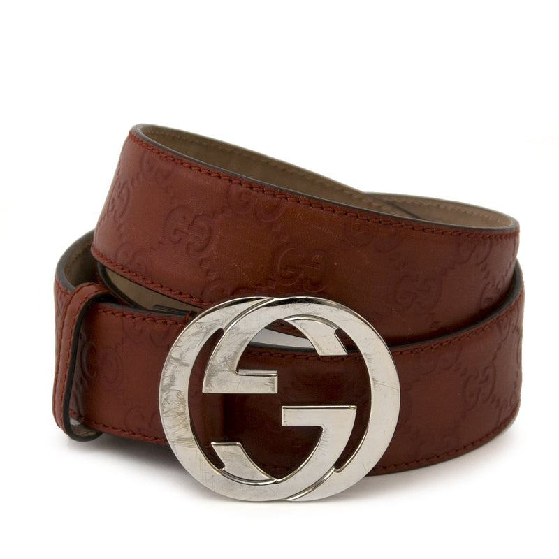 100% authentic Gucci Rusty Red Logo Leather Belt - size 95
