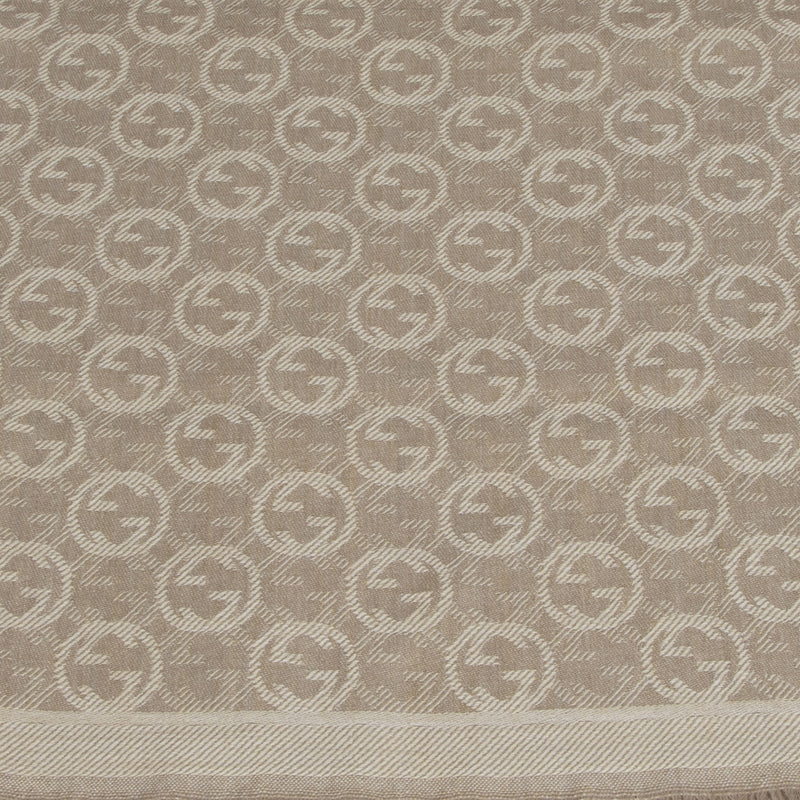 Authentic secondhand Gucci Camel Beige Wool GG Guccissima Scarf designer bags shoes accessories scarves scarf luxury vintage webshop fashion fashionista safe secure online shopping worldwide shipping