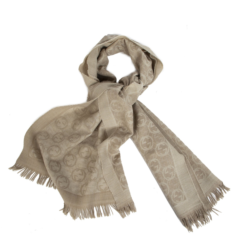 Authentieke Tweedehands Gucci Camel Beige Wool GG Guccissima Scarf juiste prijs veilig online shoppen luxe merken webshop winkelen Antwerpen België mode fashion