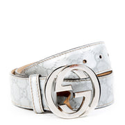 Gucci Silver Monogram Belt - Size 85