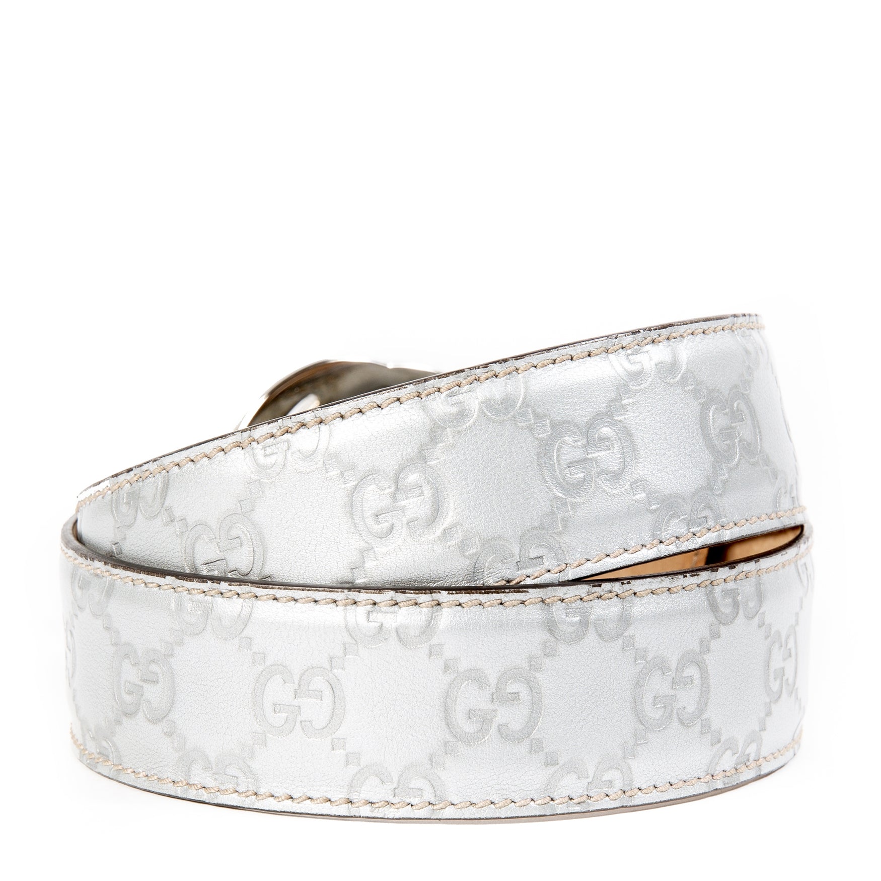 Gucci Silver Monogram Belt - Size 85