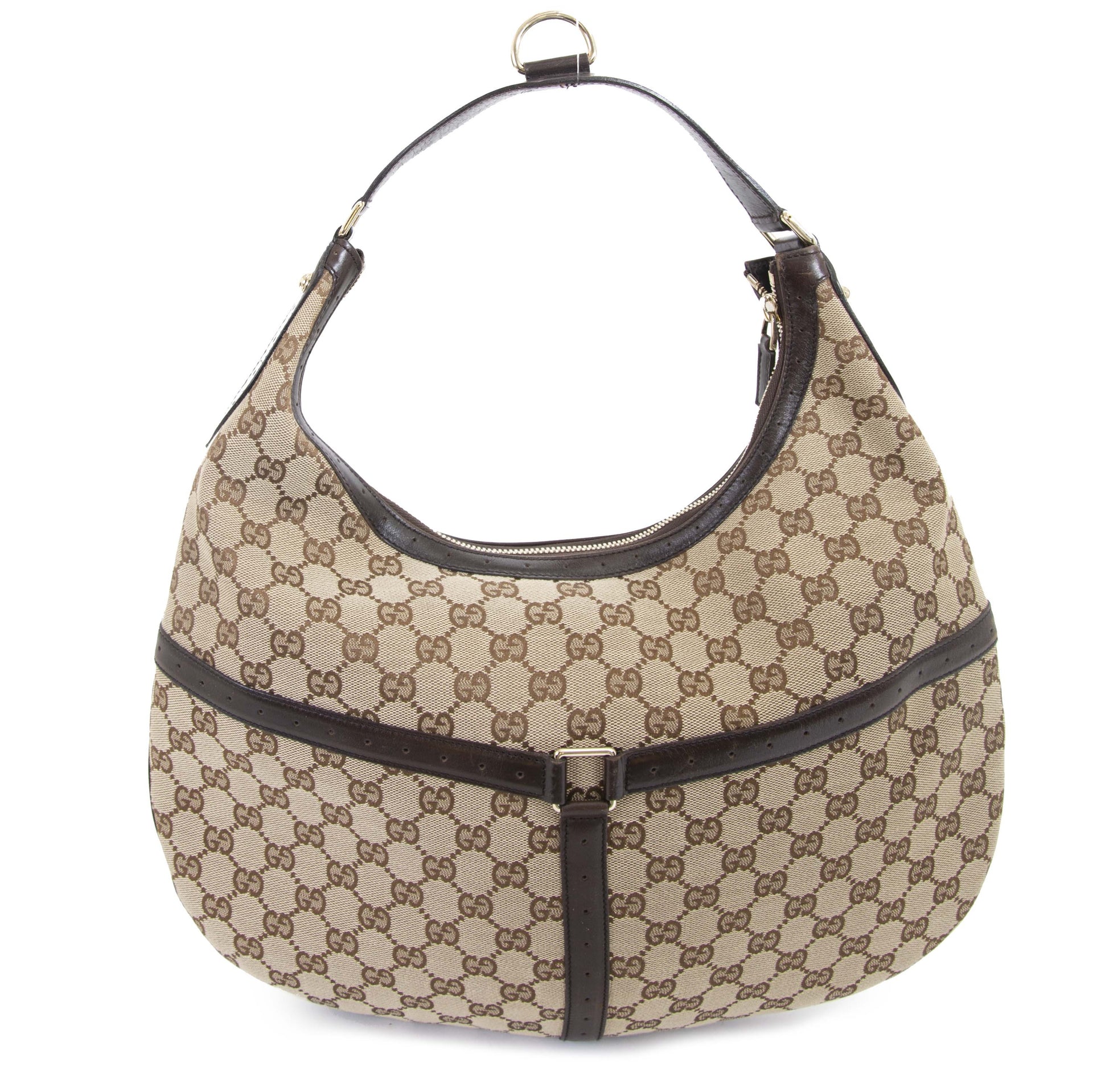 Gucci Canvas Web GG Reins Hobo Brown Bag now for sale at labellov vintage fashion webshop belgium