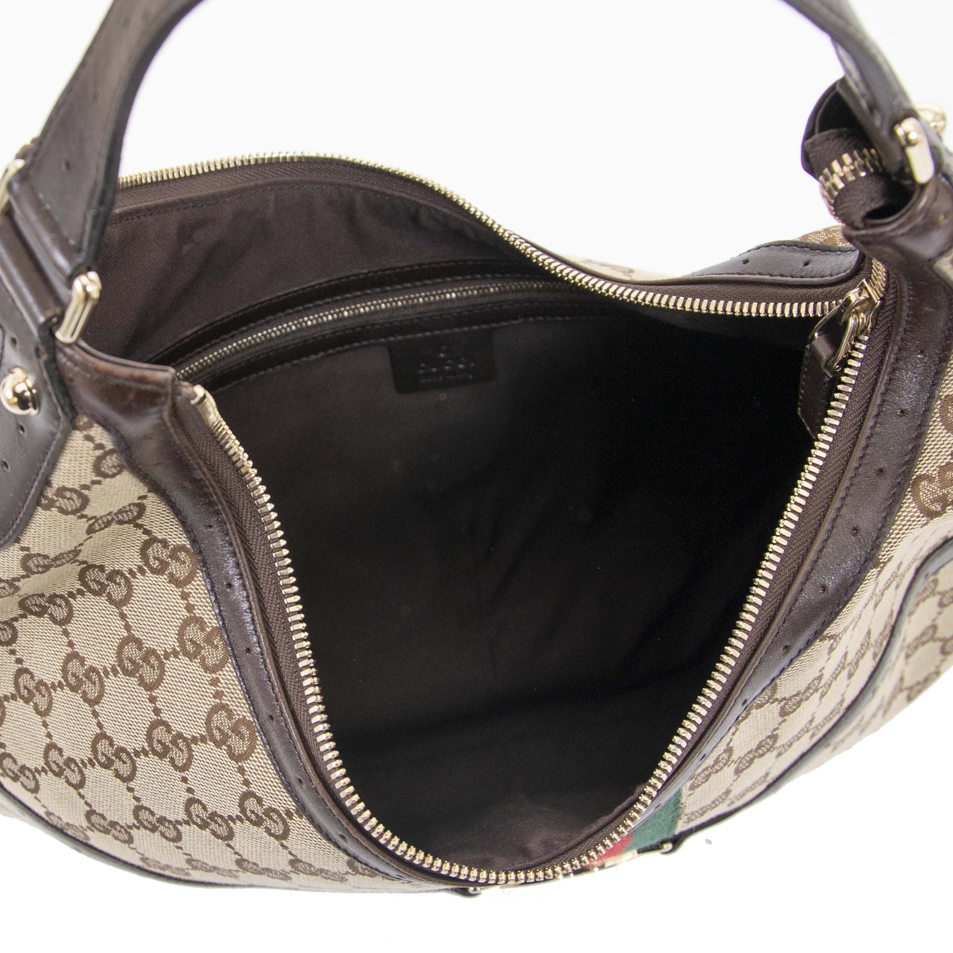 Gucci Canvas Web GG Reins Hobo Brown Bag now for sale at labellov vintage fashion webshop belgium