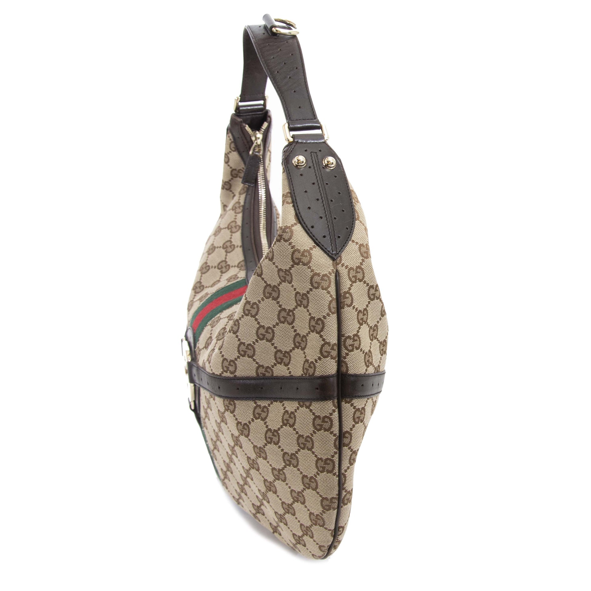 Gucci Canvas Web GG Reins Hobo Brown Bag now for sale at labellov vintage fashion webshop belgium