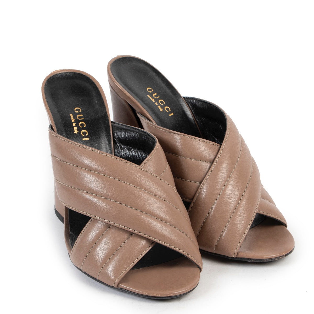 Gucci Mokka Criss Cross Sandal Mules - Size 36,5