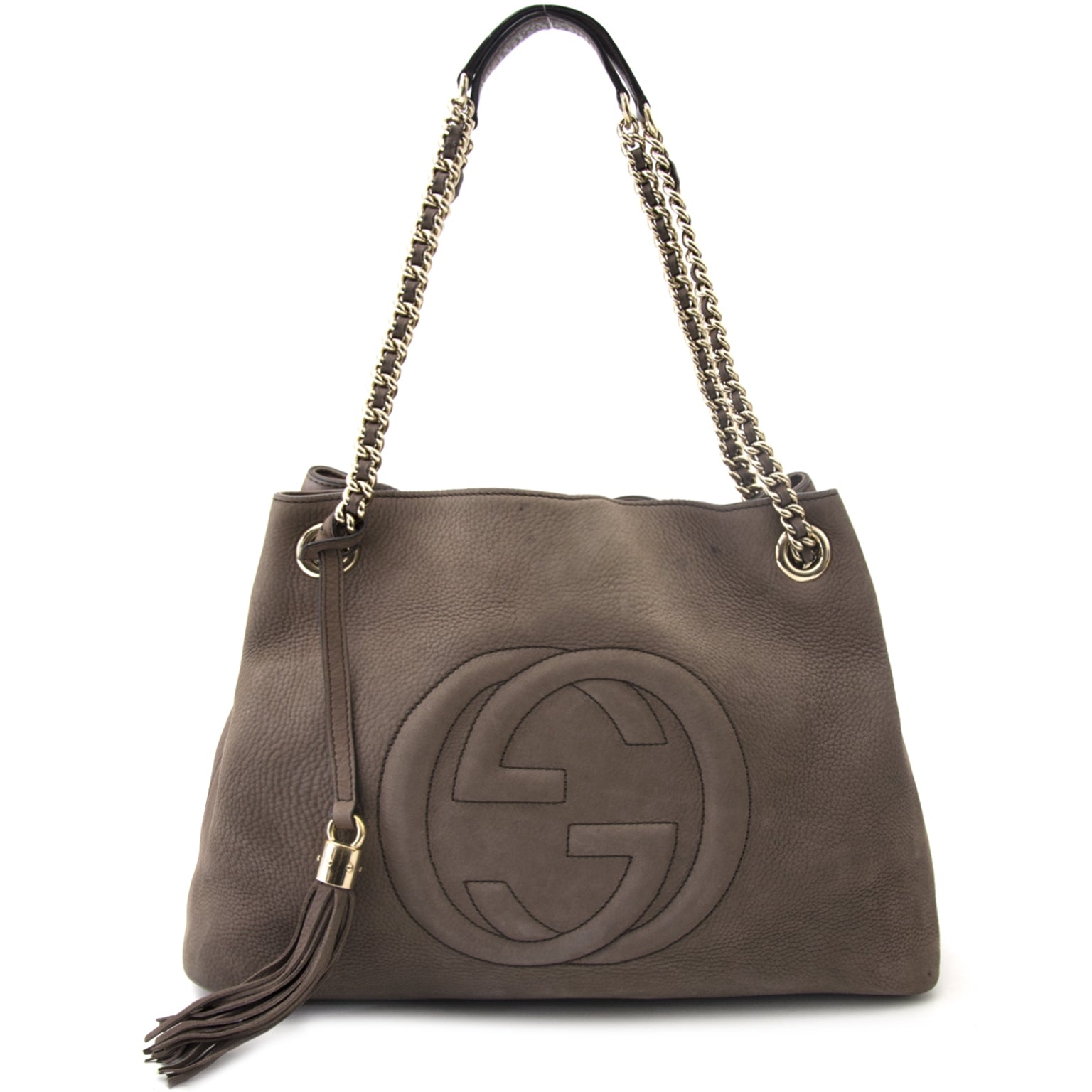 Gucci Taupe Nubuck Soho Hobo Shoulder Bag Buy authentic designer Gucci secondhand bags at Labellov at the best price. Safe and secure shopping. Koop tweedehands authentieke Gucci tassen bij designer webwinkel labellov.