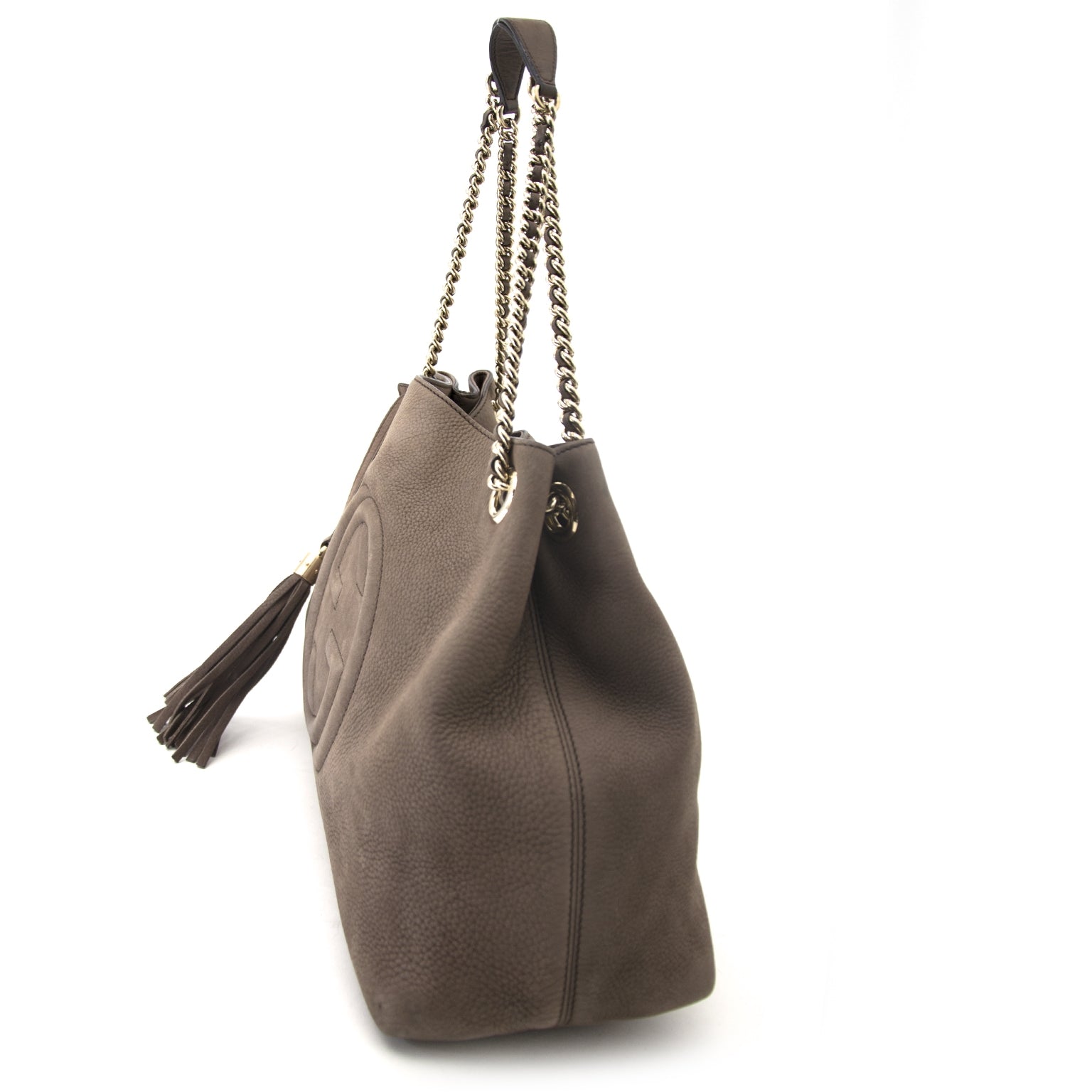 Gucci Taupe Nubuck Soho Hobo Shoulder Bag Buy authentic designer Gucci secondhand bags at Labellov at the best price. Safe and secure shopping. Koop tweedehands authentieke Gucci tassen bij designer webwinkel labellov.