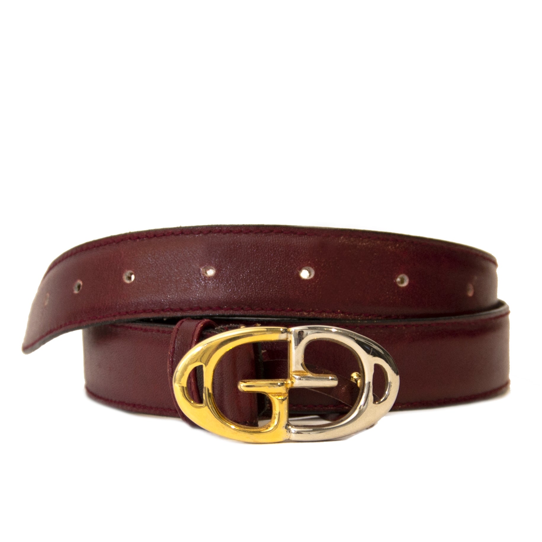 Authentieke tweedehands vintage Gucci Burgundy GG Belt koop online webshop LabelLOV