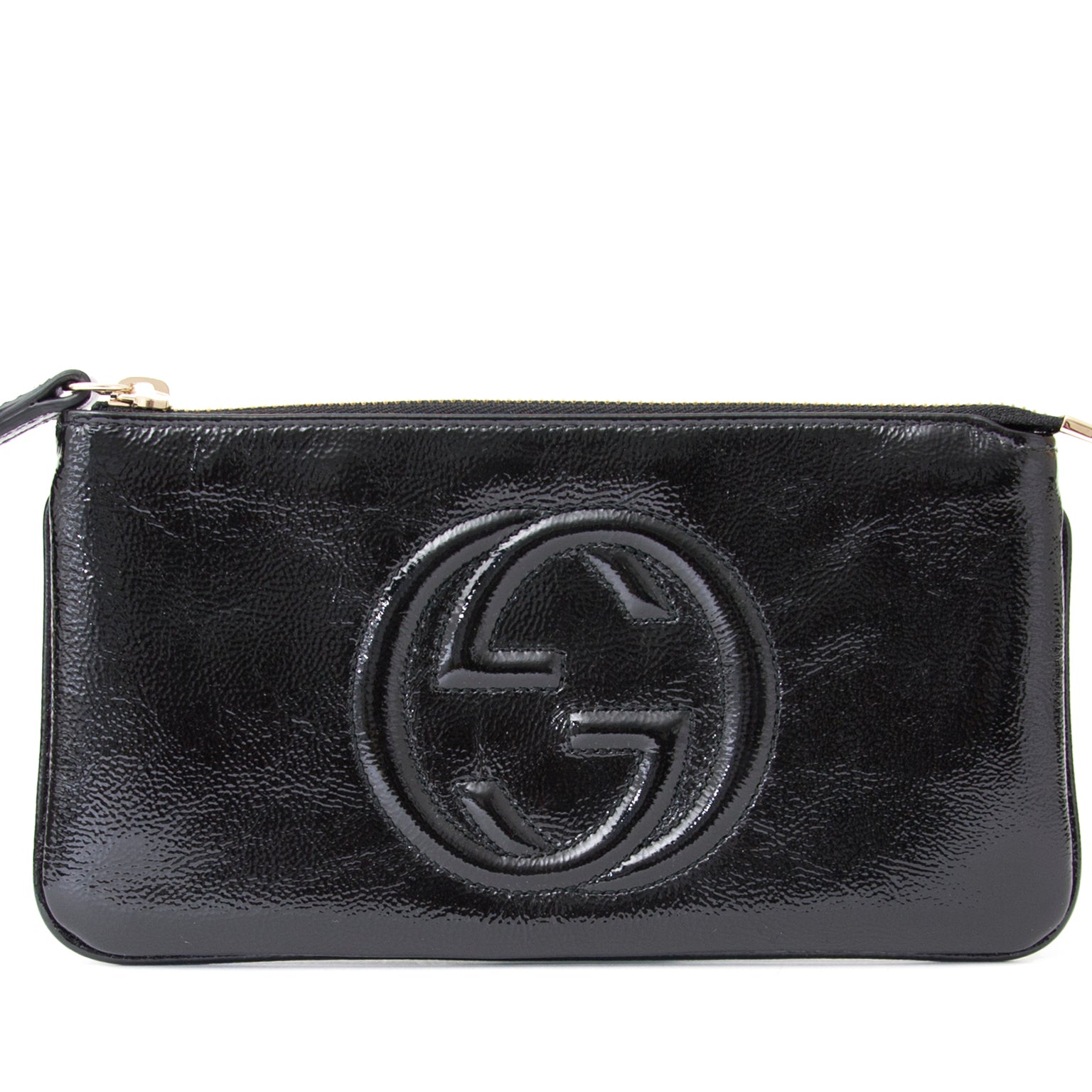 koop veilig onlina an de beste prijs Gucci Black Soho Patent Leather Wristlet/Clutch nieuw