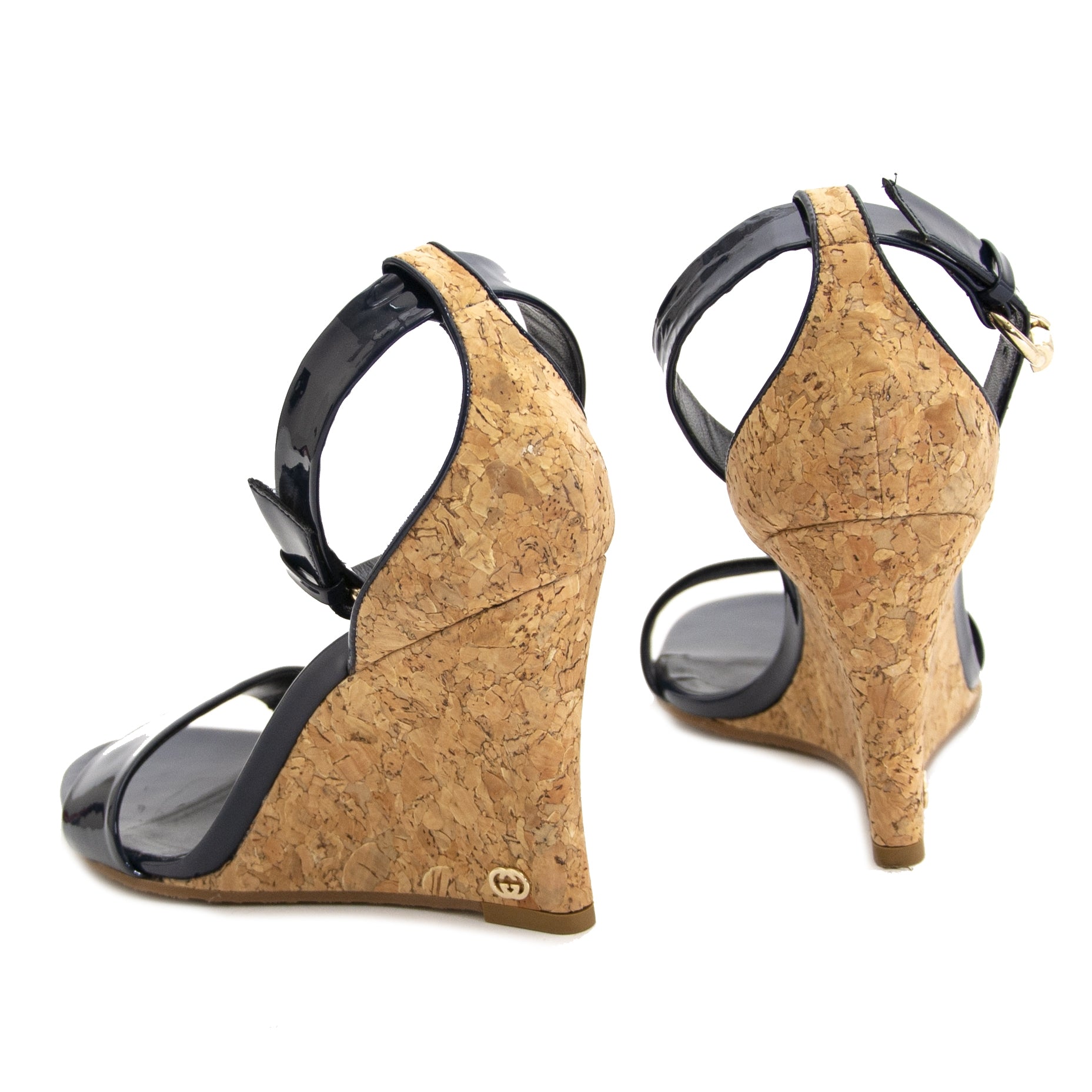 authentieke tweedehands Gucci Wedges Blue Leather And Cork - size 39 koop online webshop LabelLOV
