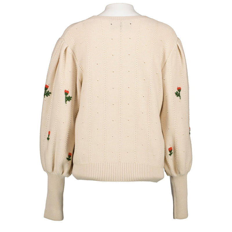 Gucci Cream Flower Embroidered Sweater - Size S