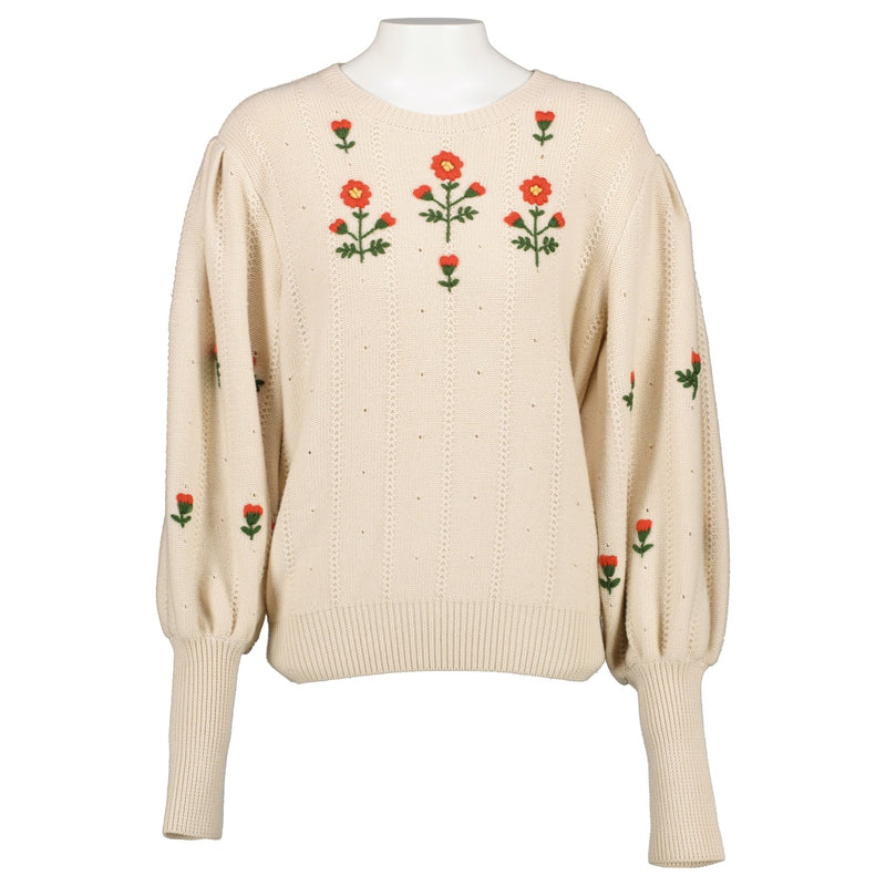Gucci Cream Flower Embroidered Sweater - Size S