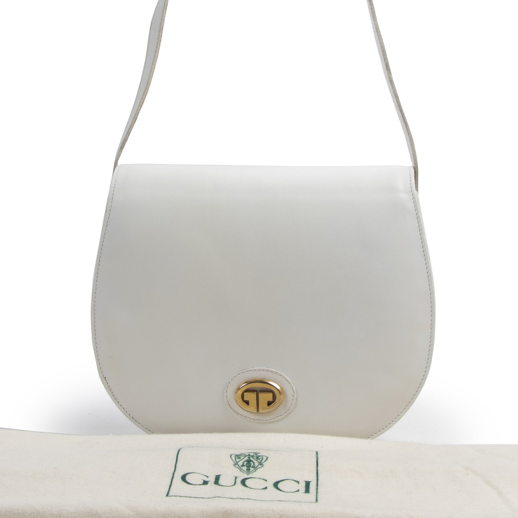 Buy and sell your authentic Gucci White Vintage Saddle Shoulder Bag